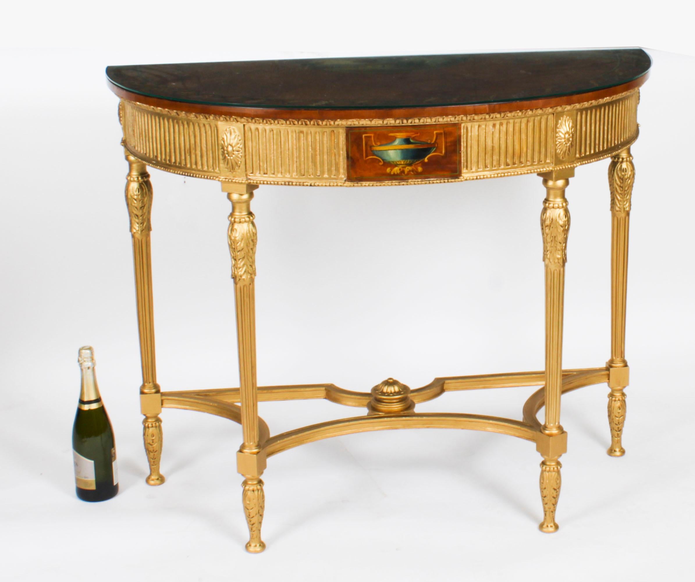 Ancienne table console Demi-Lune en bois de satin peinte à la main 19ème siècle en vente 8