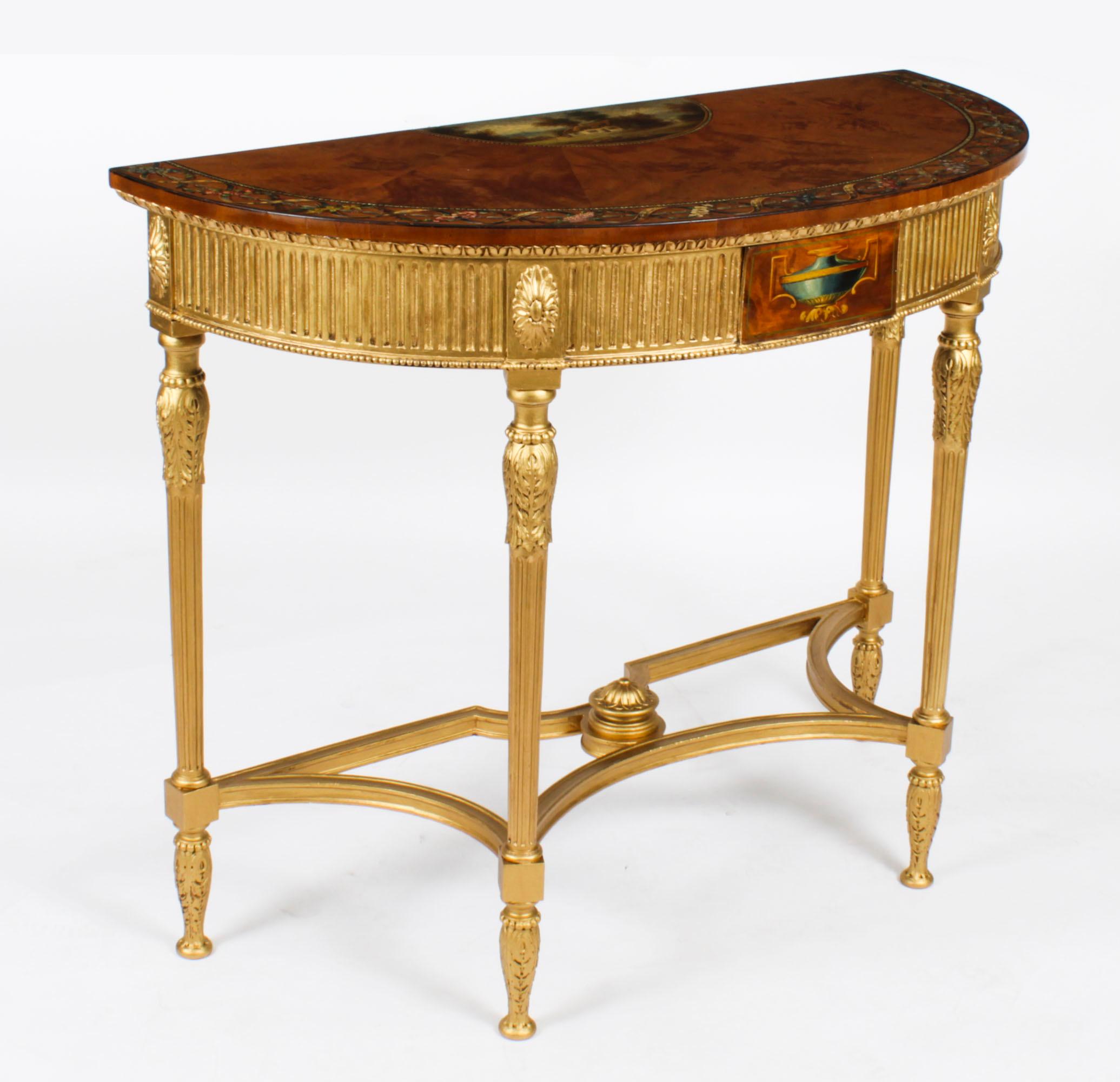 Ancienne table console Demi-Lune en bois de satin peinte à la main 19ème siècle en vente 9