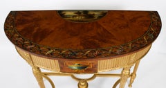 Antique Satinwood Hand Painted Demi-Lune Console Table 19th Century