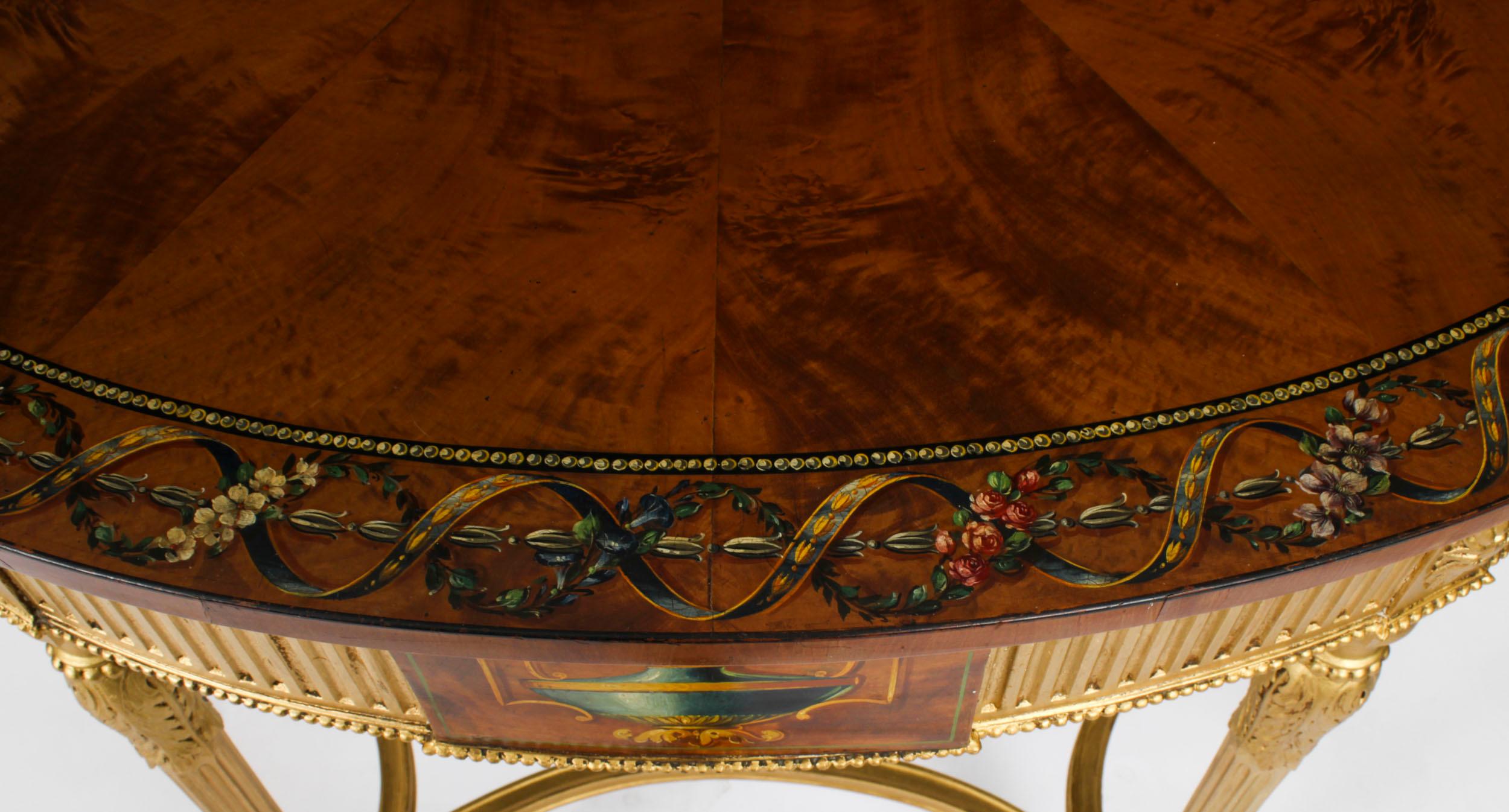 Antique Satinwood Hand Painted Demi-Lune Console Table 19th Century In Good Condition For Sale In London, GB