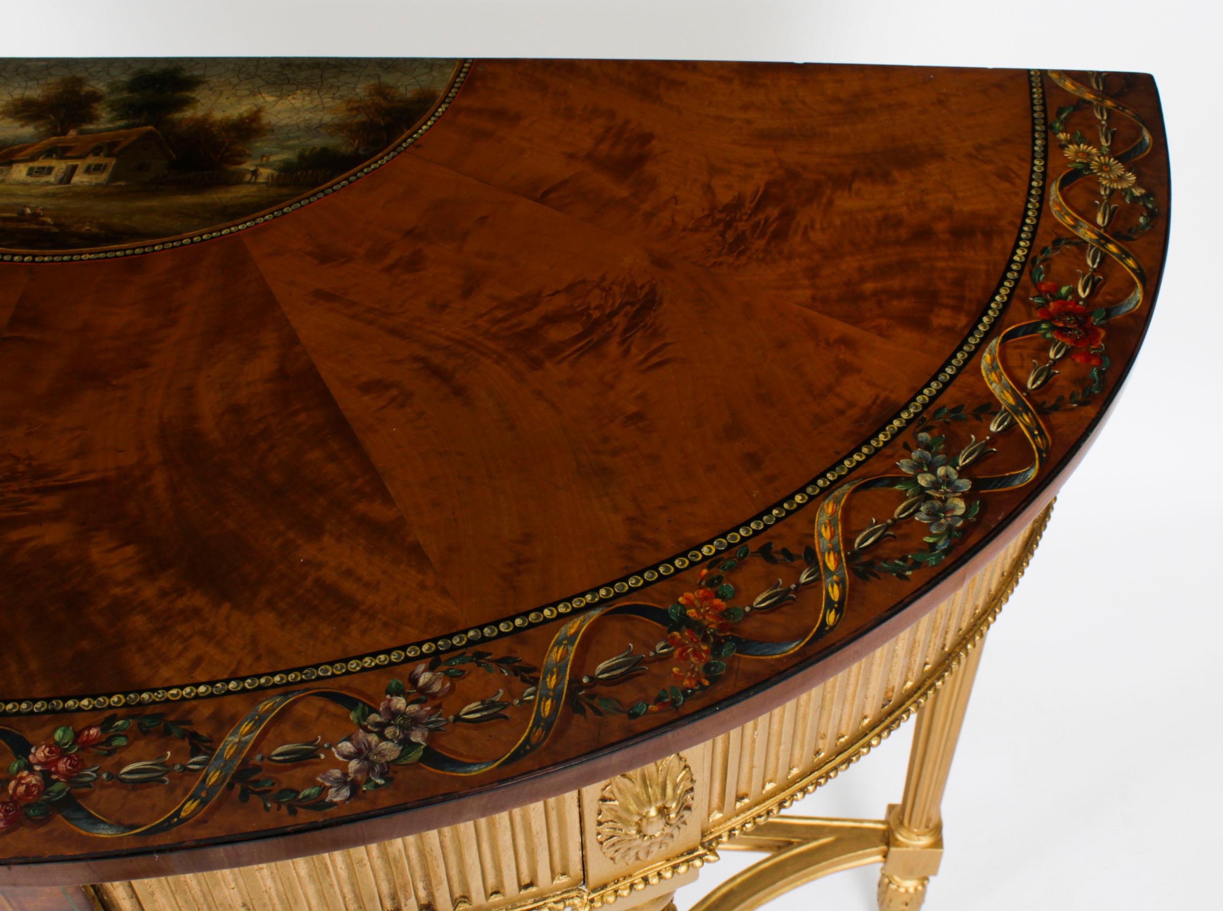 Antique Satinwood Hand Painted Demi-Lune Console Table 19th Century For Sale 1