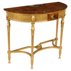 Ancienne table console Demi-Lune en bois de satin peinte à la main 19ème siècle