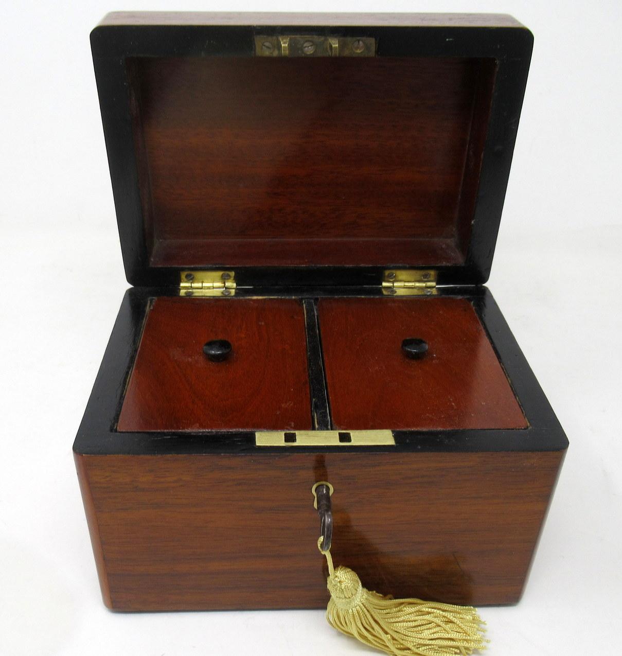 Early Victorian Antique Satinwood Inlaid Flame Mahogany English Double Tea Caddy Box Victorian