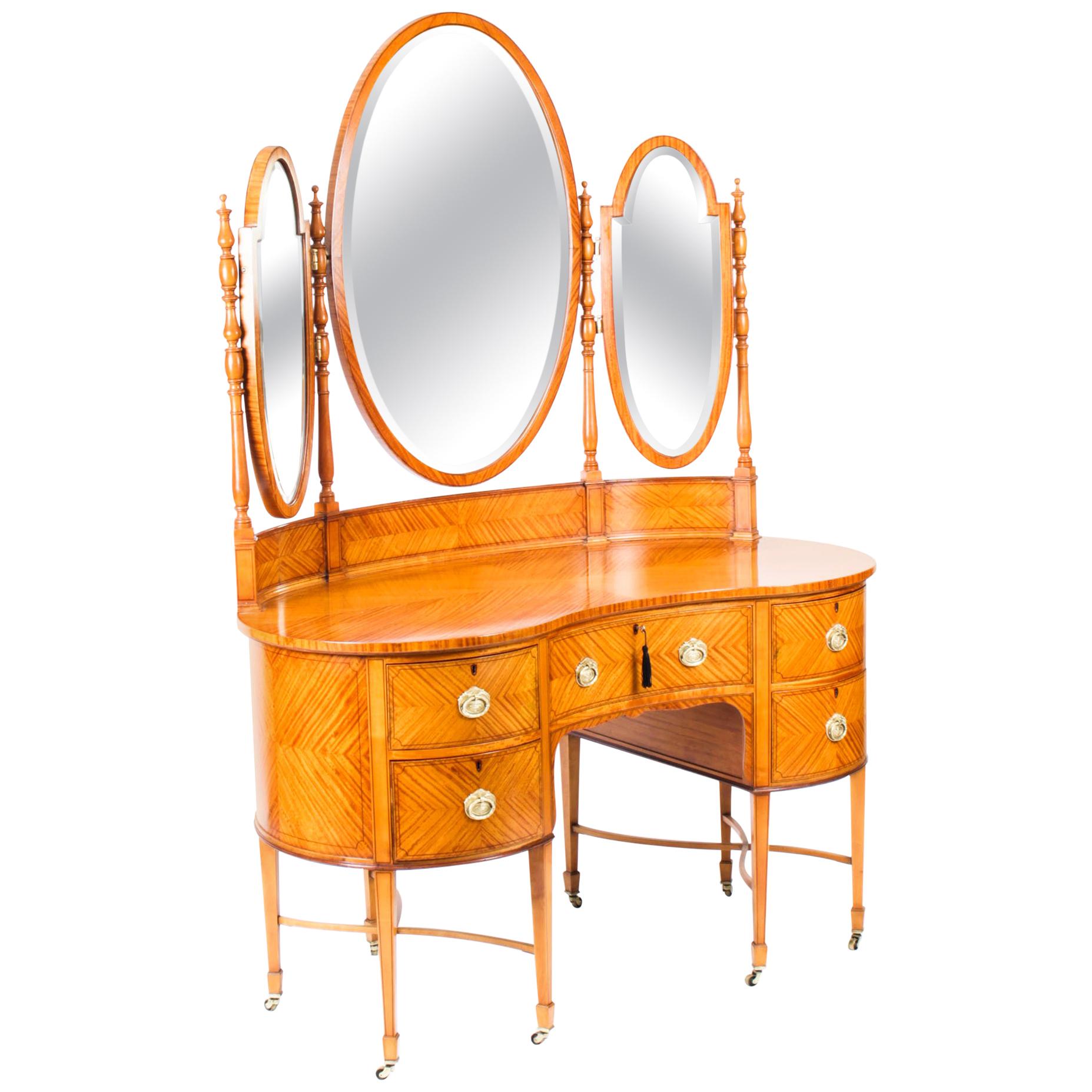 Antique Satinwood Kidney Dressing Table Attributed to Maple & Co, 19th Century
