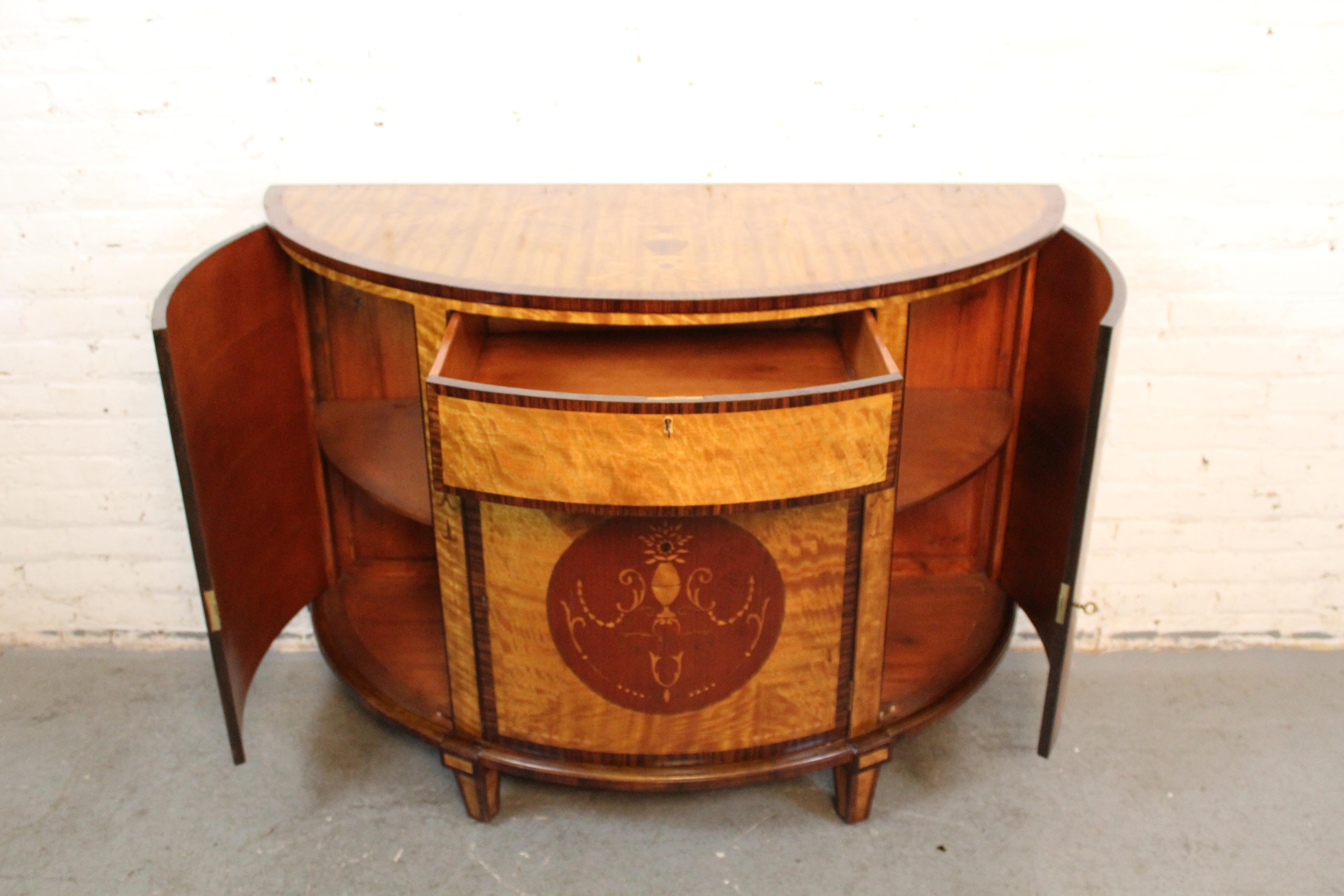 Antique Satinwood Marquetry Demilune Commode For Sale 3