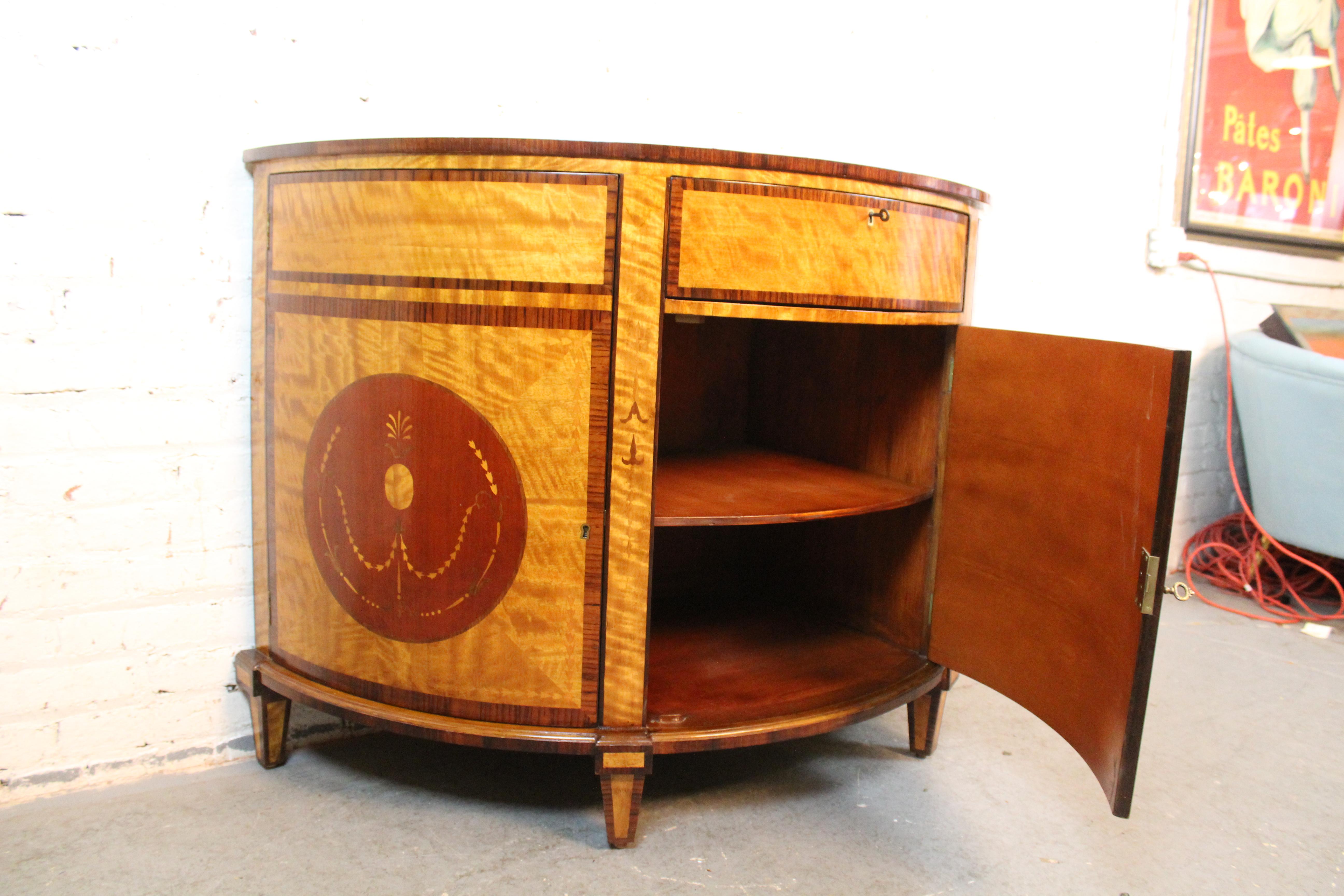 Antique Satinwood Marquetry Demilune Commode For Sale 4