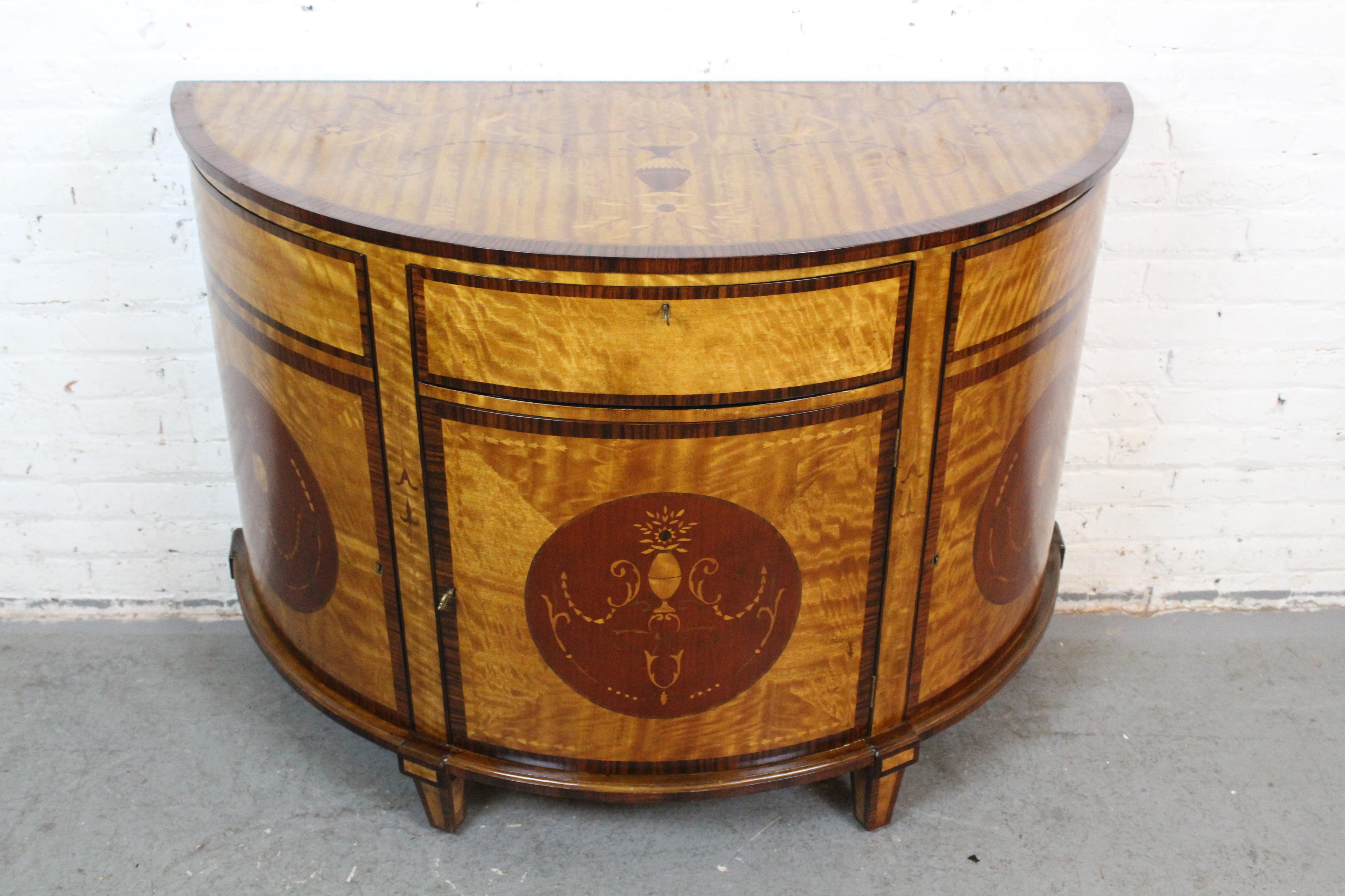 Adam Style Antique Satinwood Marquetry Demilune Commode For Sale