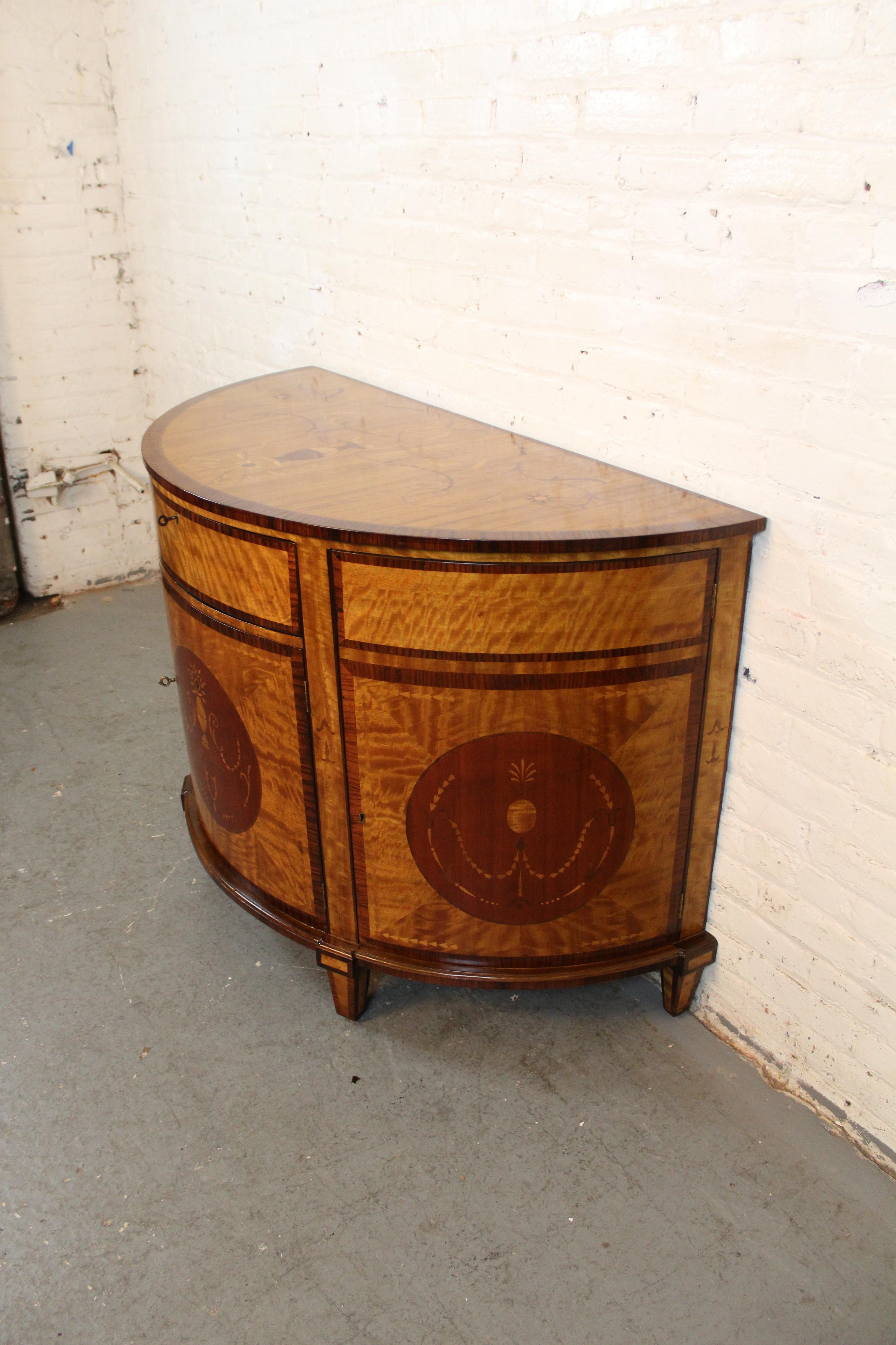 19th Century Antique Satinwood Marquetry Demilune Commode For Sale
