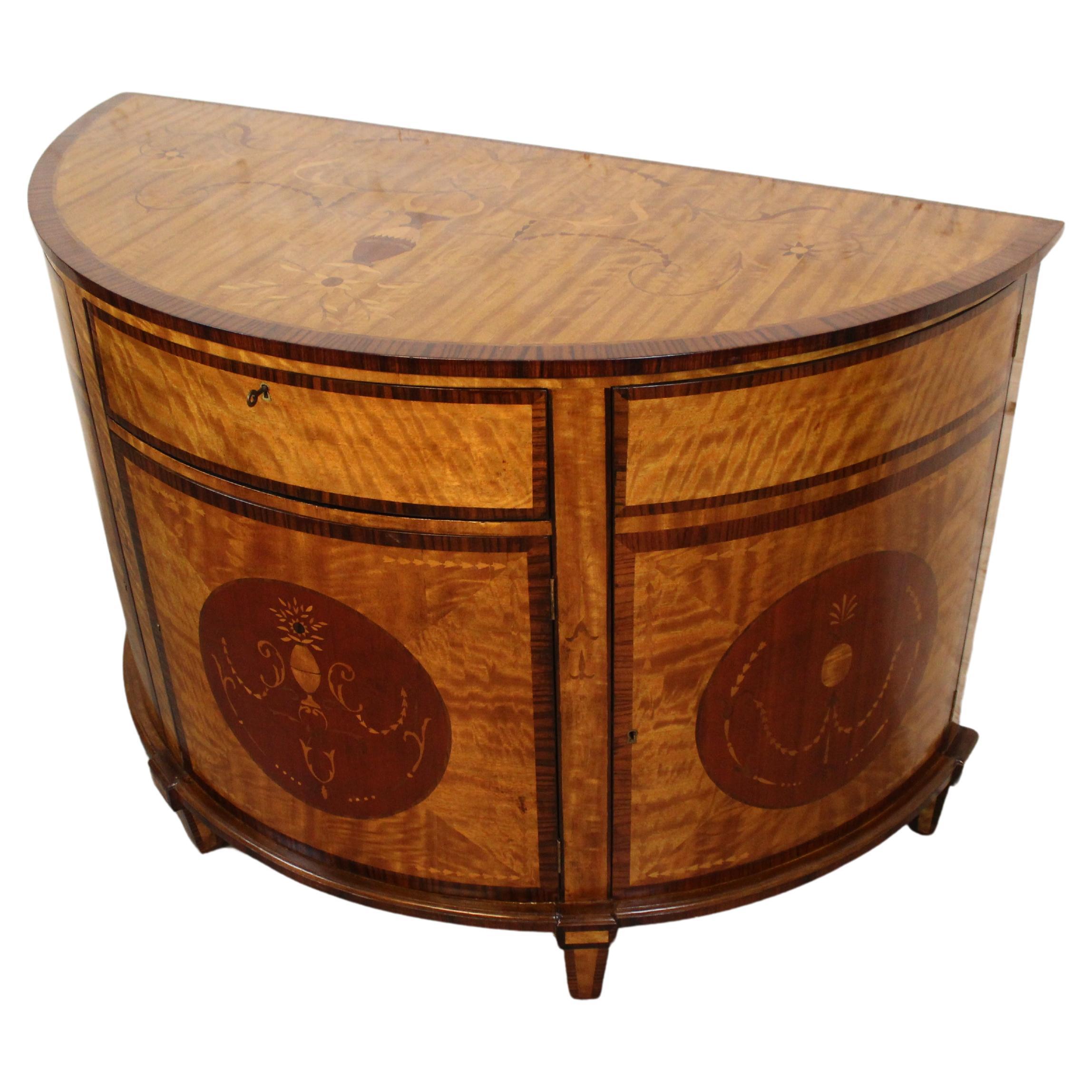 Antique Satinwood Marquetry Demilune Commode For Sale