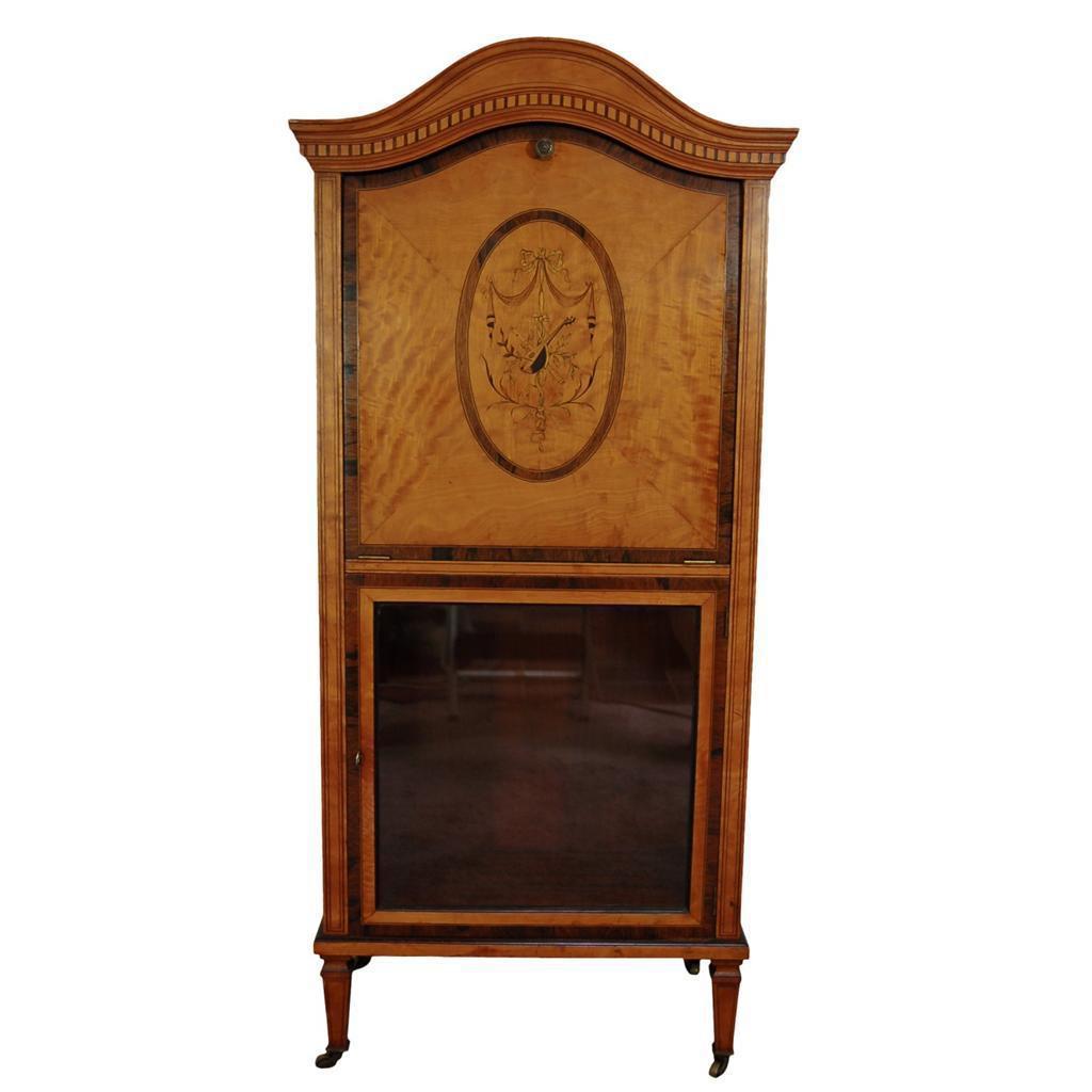 Antique Satinwood Musical Inlaid French Adams Sheet Music Cabinet Etagere Stand For Sale 3