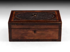 Antique Satinwood Paper Scroll Silk Paper Lined Sewing Box 19th Century