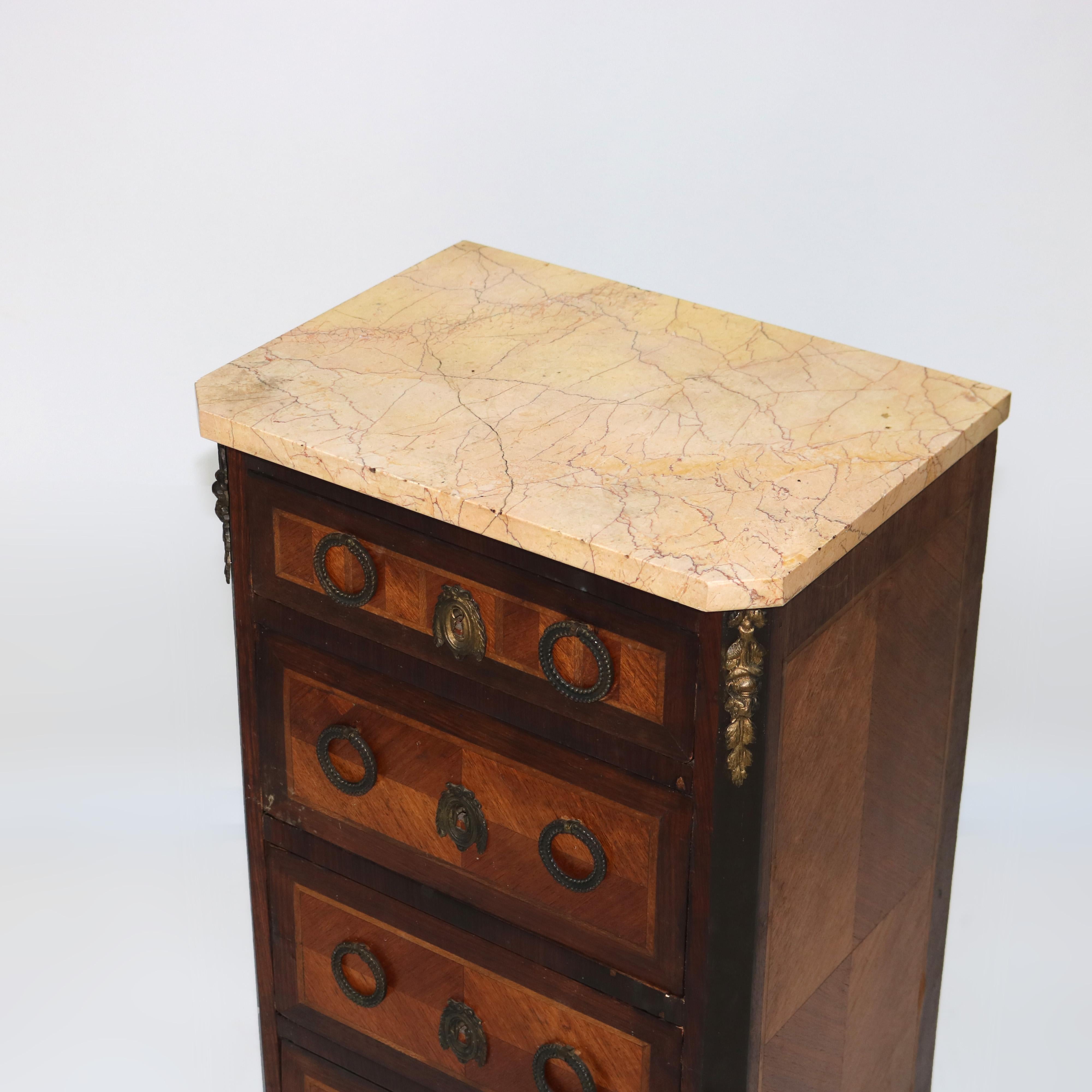 Antique Satinwood, Rosewood & Ormolu Marble Top Lingerie Chest C1900 For Sale 6