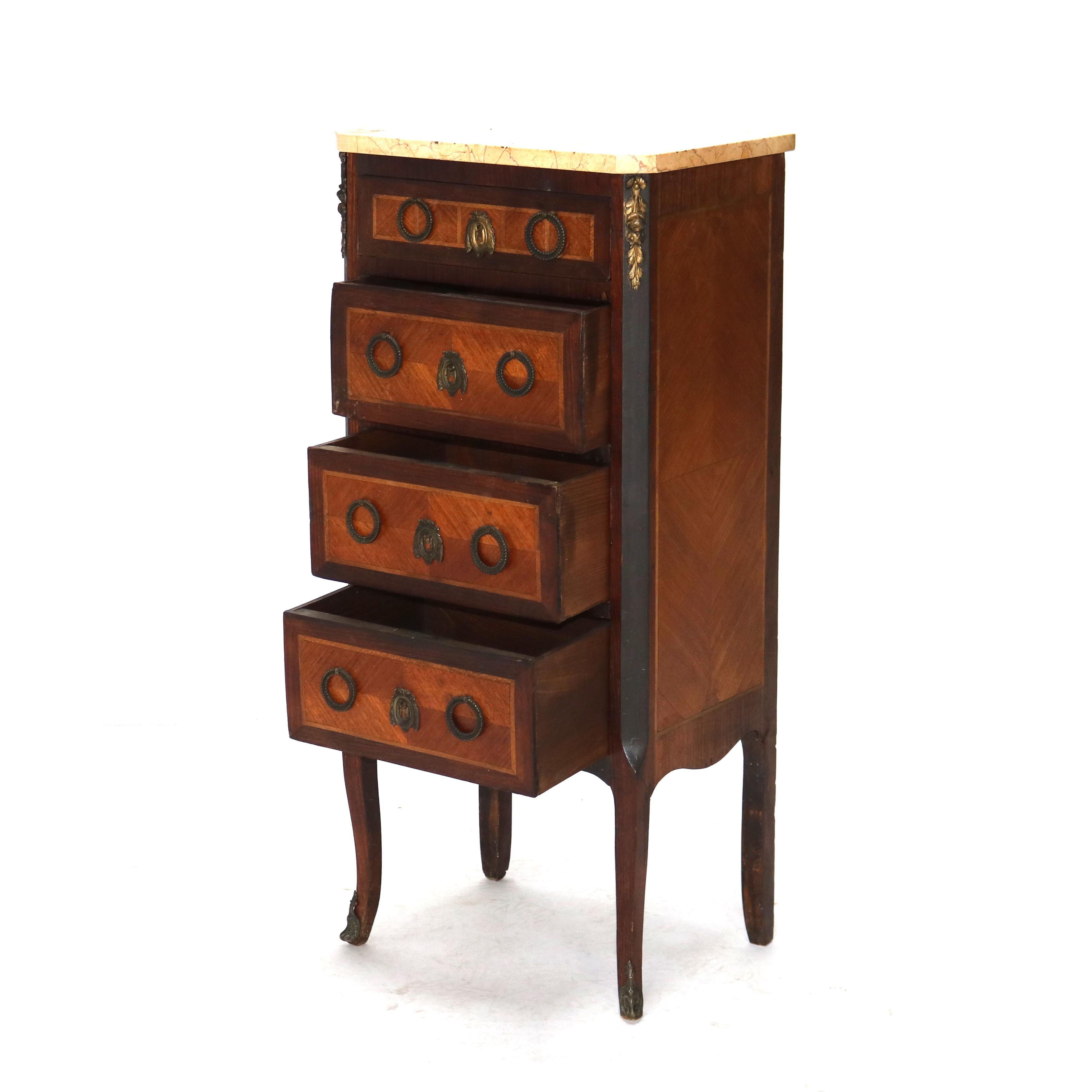 Antique Satinwood, Rosewood & Ormolu Marble Top Lingerie Chest C1900 For Sale 7
