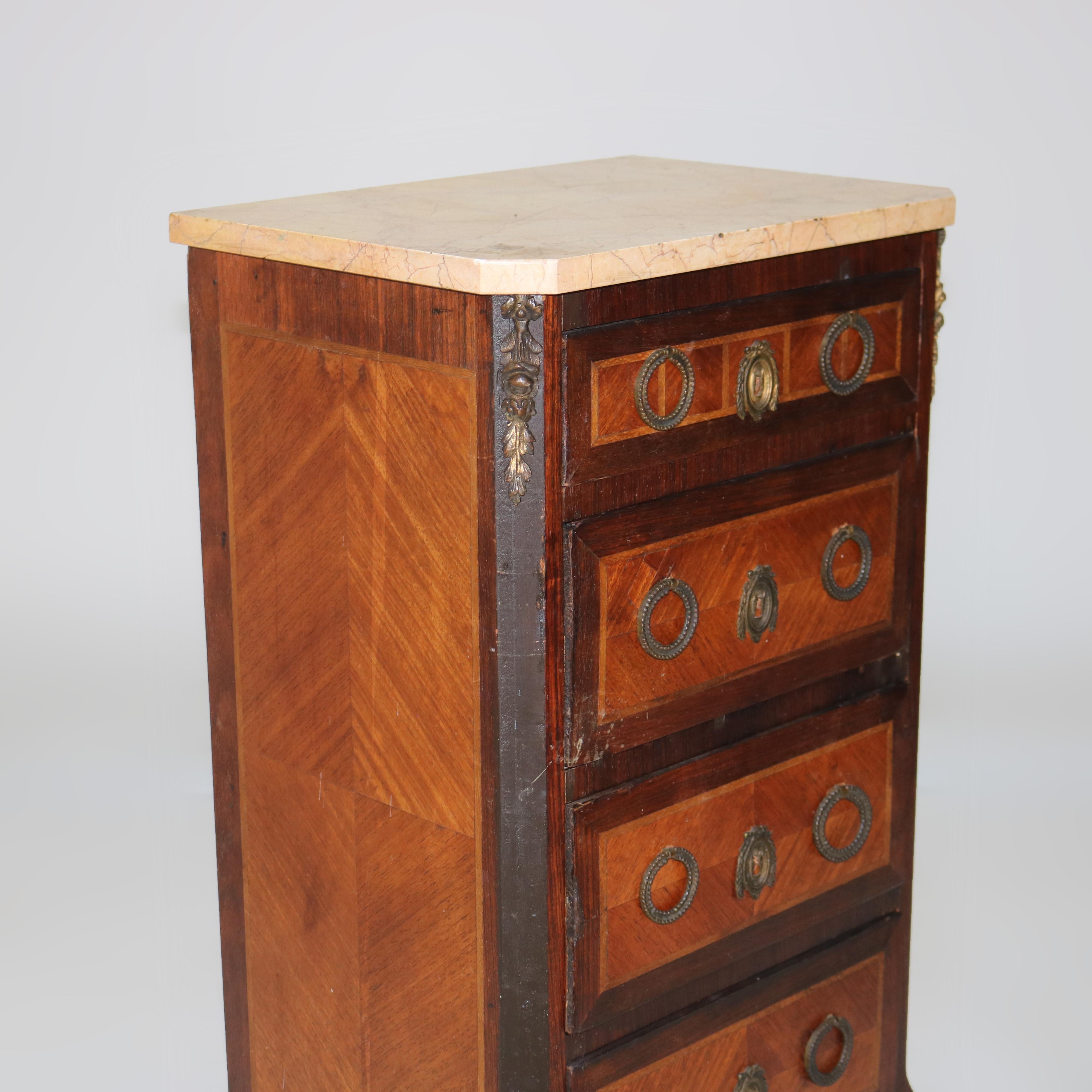 Antique Satinwood, Rosewood & Ormolu Marble Top Lingerie Chest C1900 For Sale 14