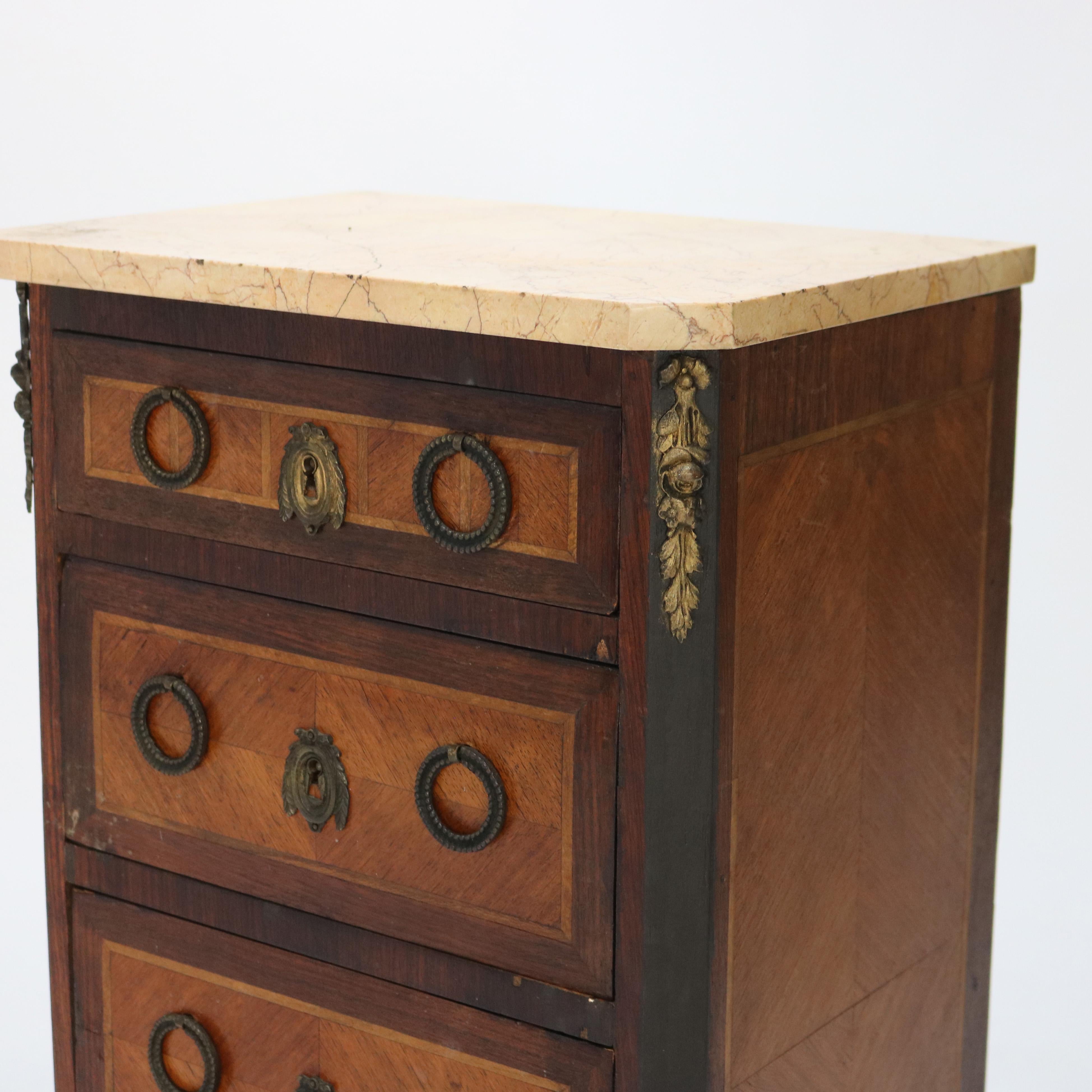 Antique Satinwood, Rosewood & Ormolu Marble Top Lingerie Chest C1900 In Good Condition For Sale In Big Flats, NY