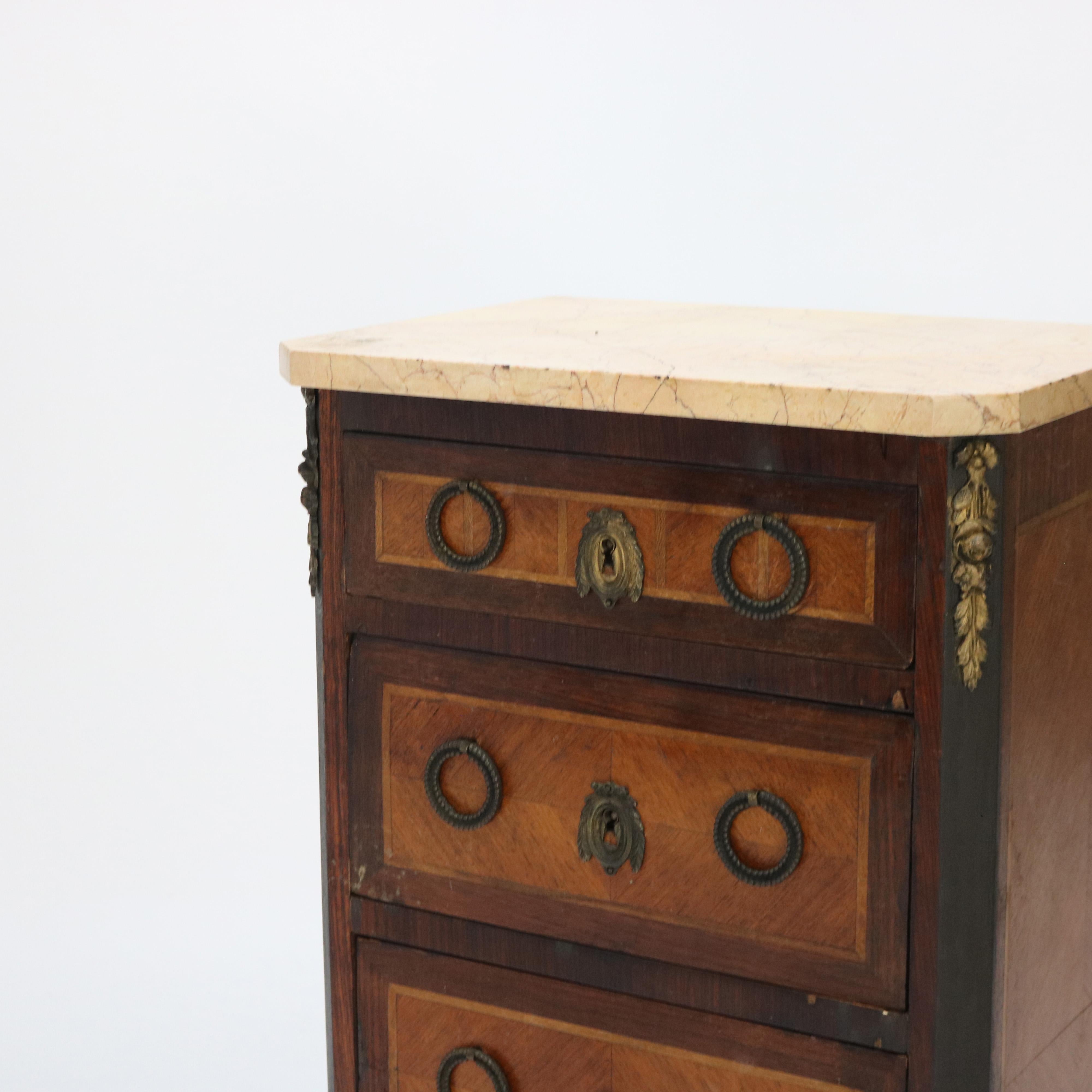 20th Century Antique Satinwood, Rosewood & Ormolu Marble Top Lingerie Chest C1900 For Sale