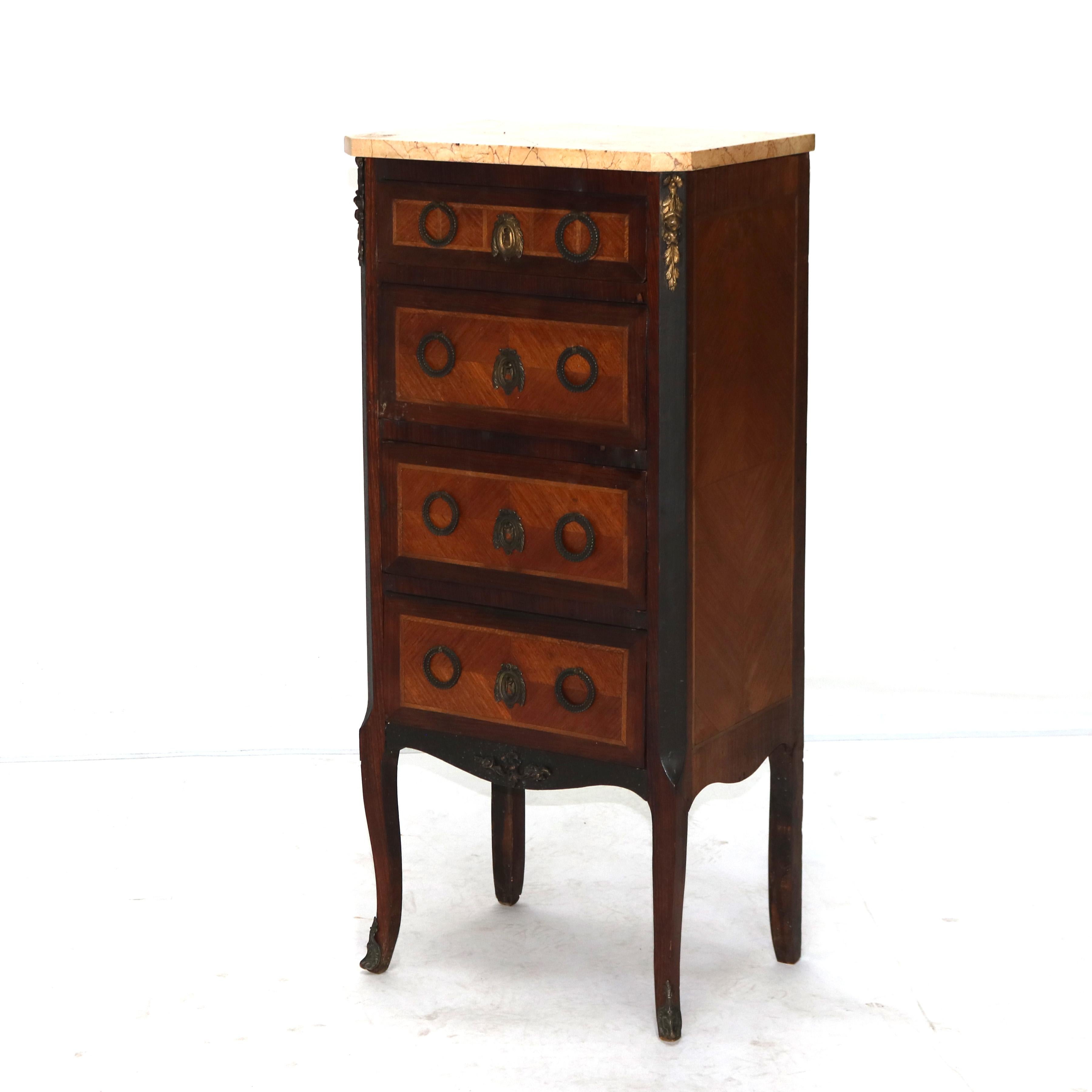 Antique Satinwood, Rosewood & Ormolu Marble Top Lingerie Chest C1900 For Sale 2