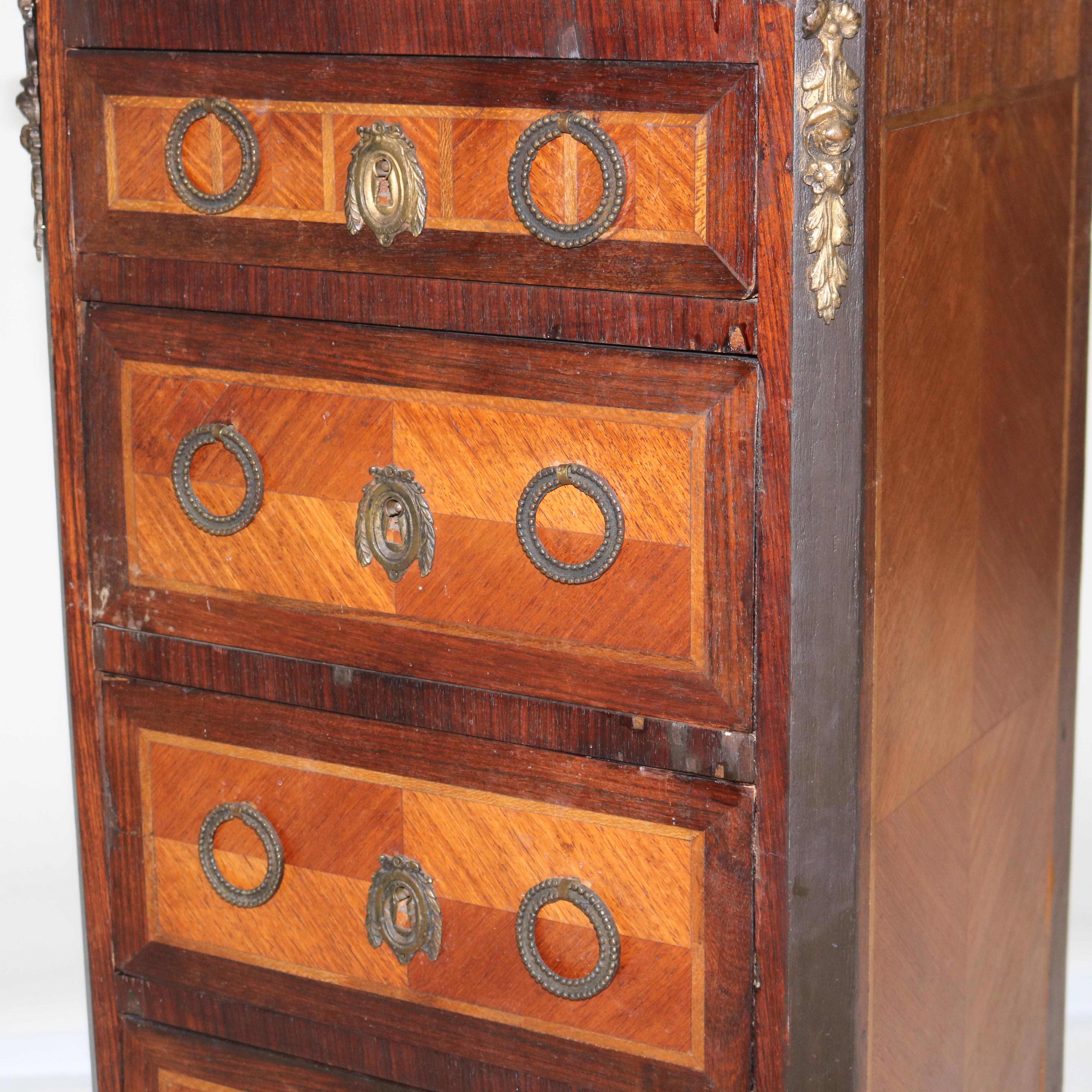 Antique Satinwood, Rosewood & Ormolu Marble Top Lingerie Chest C1900 For Sale 4