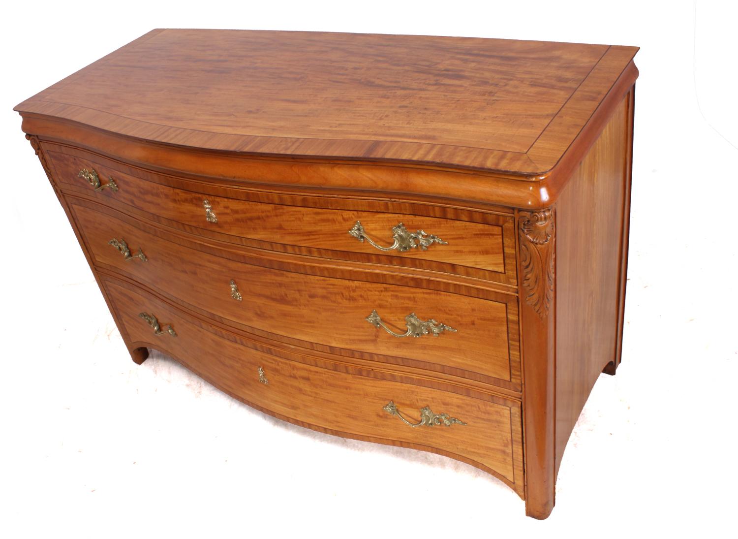 Oak Antique Satinwood Serpentine Commode, circa 1890 For Sale