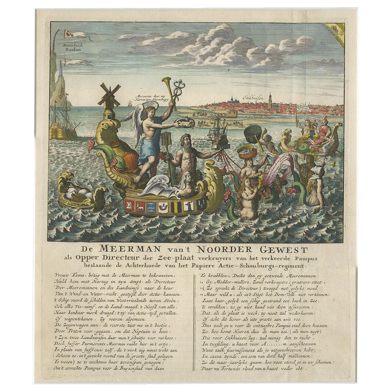 Antique Satirical Print about the Port of Enkhuizen, circa 1720