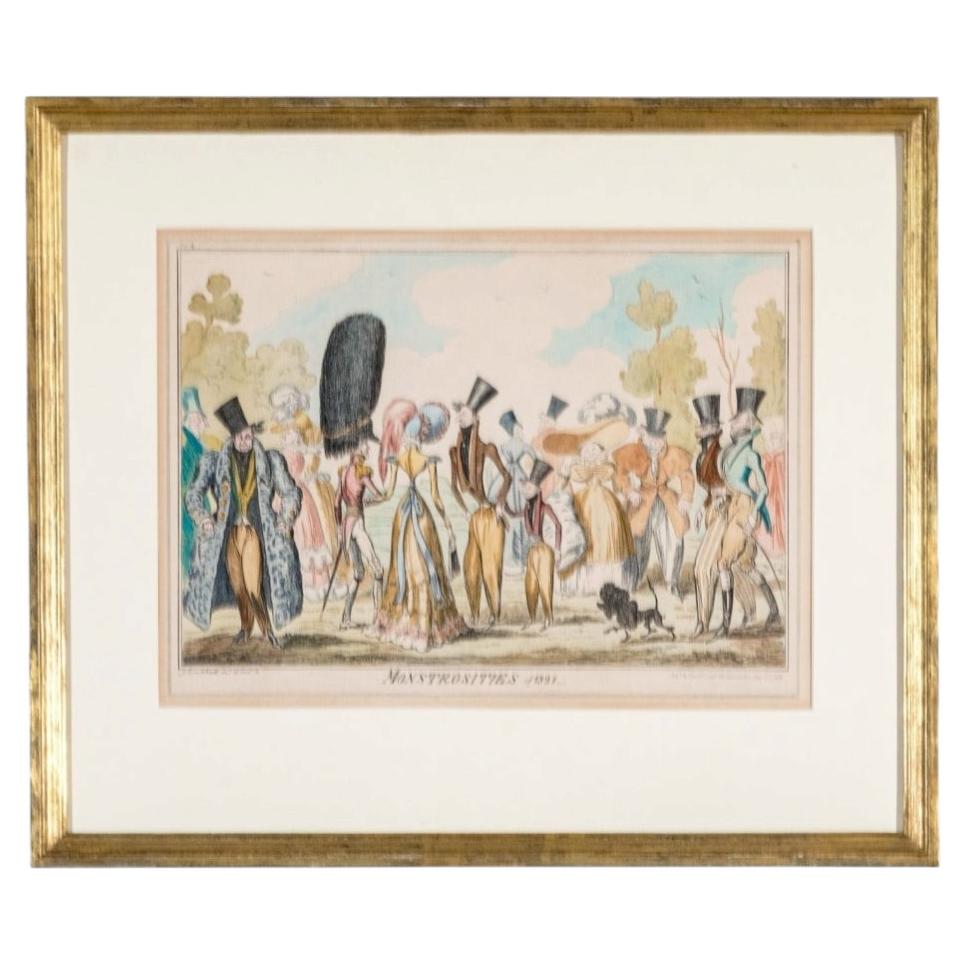 Antique Satricial Hand Colored Etching Titled Monstrosities Of 1821