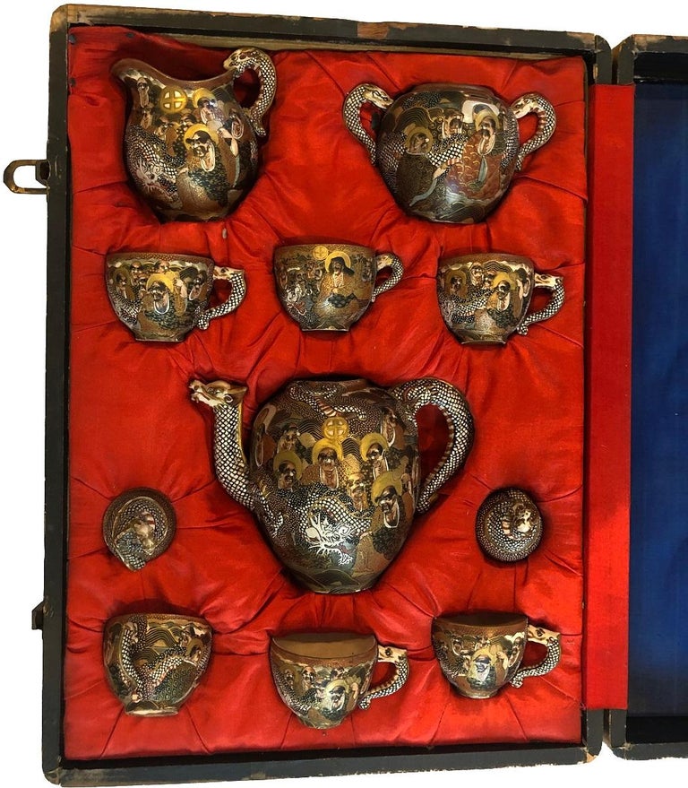 Antique Satsuma Japanese Tea Set in Original Wooden Box at 1stDibs