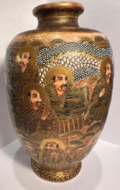 Antique Satsuma One Thousand Faces and Dragon Meiji Period Baluster Shaped Vase