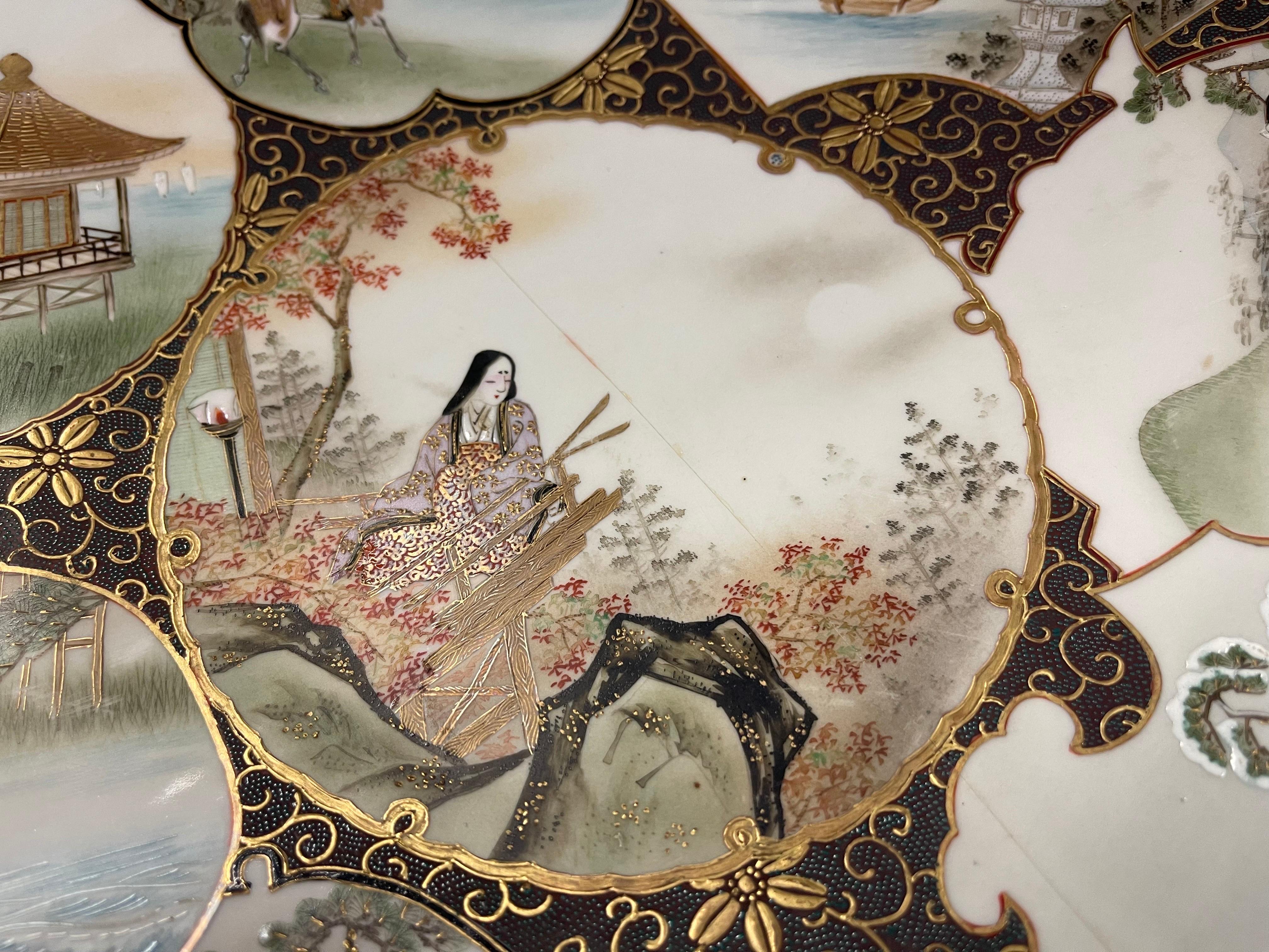 Antike Satsuma-Platte mit acht Szenen aus dem O'mi-Bezirk, signiert im Angebot 2