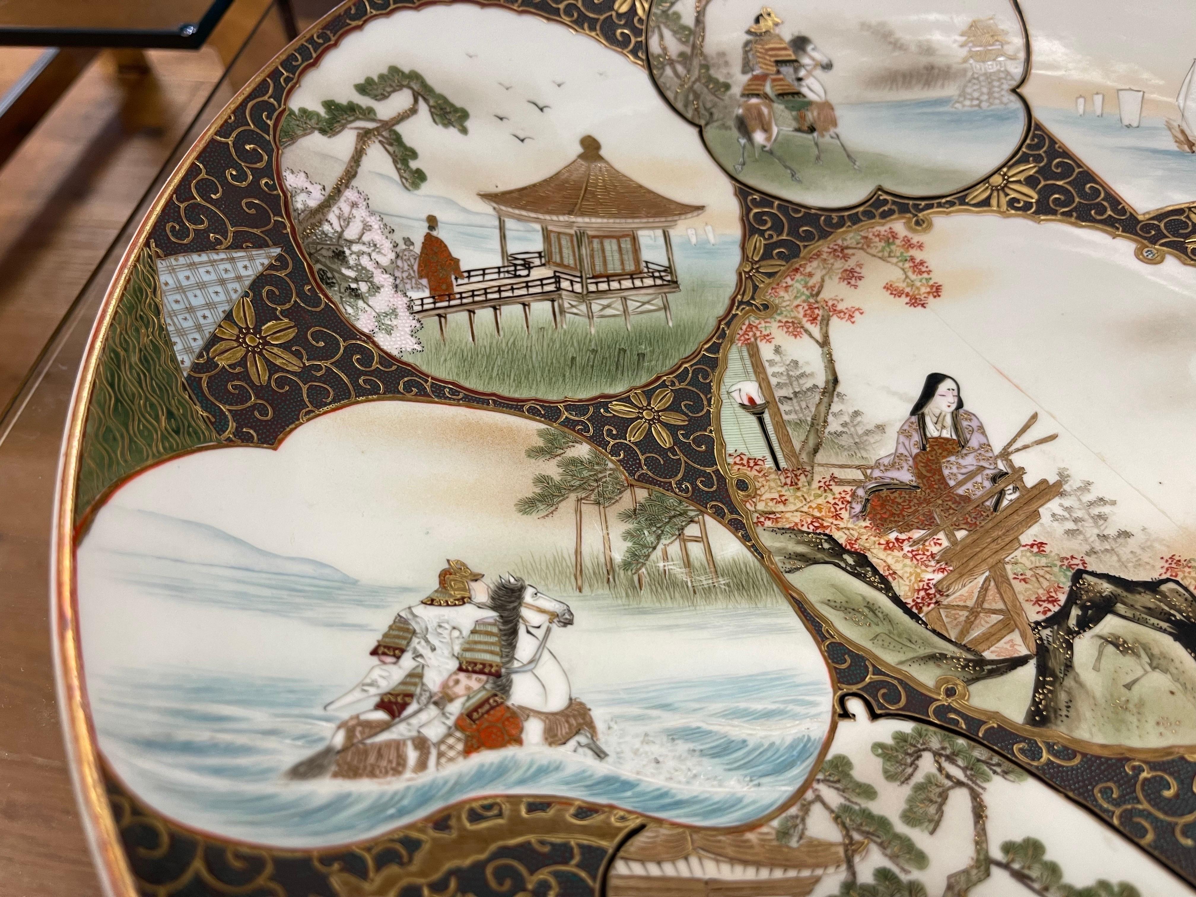 Antique Satsuma Platter Bearing Eight Scenes from O'mi District Signed For Sale 3