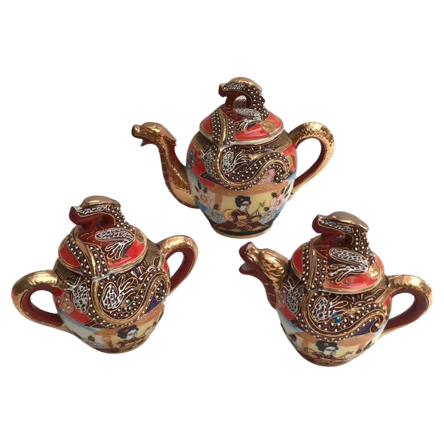 Antique Satsuma Tea Set Japanese Sugar Bowl, Teapot 24k Gold Tea Set For  Sale at 1stDibs