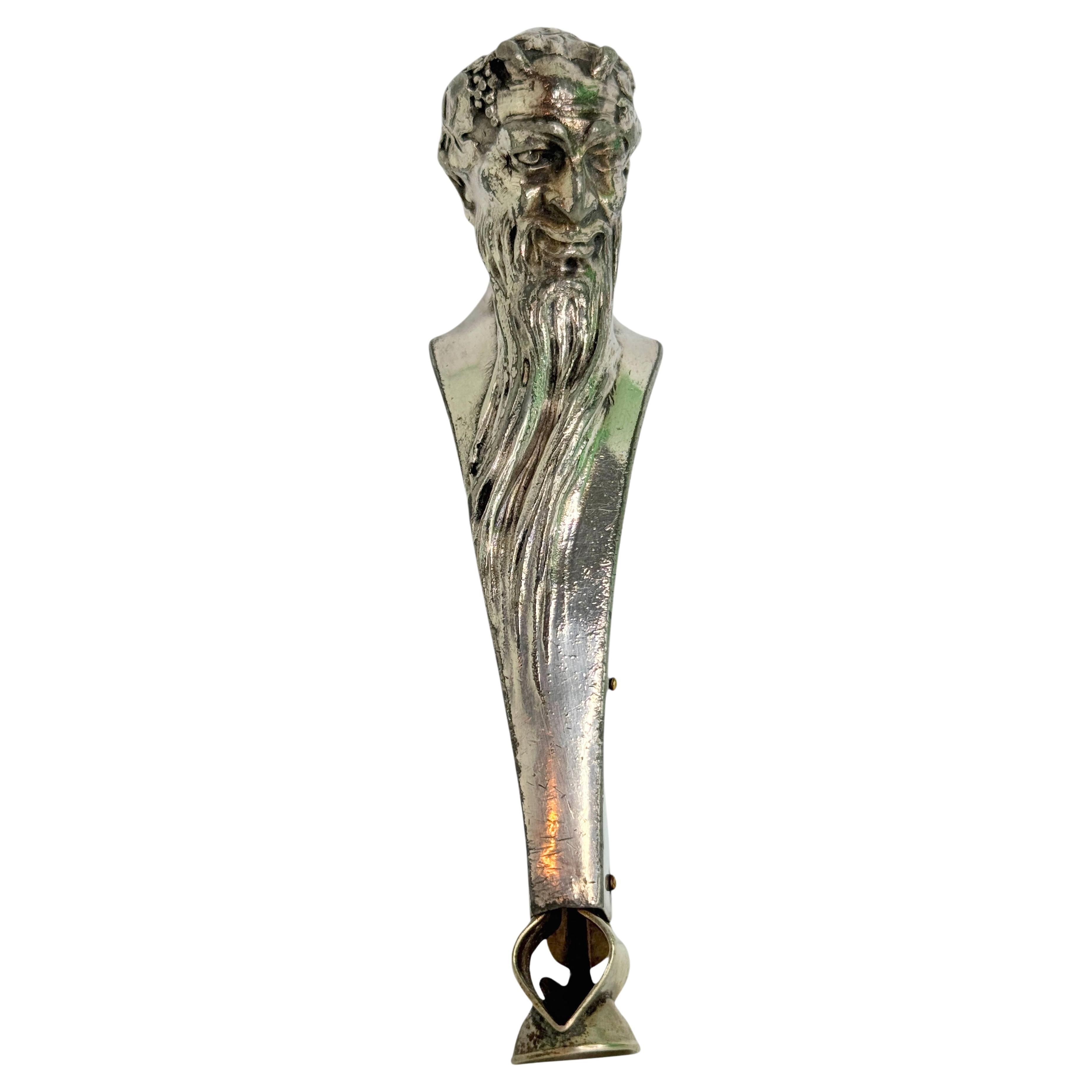 Antique Satyr Figural Cigar Cutter, silvered Metal, Austria, 1910s or earlier im Angebot