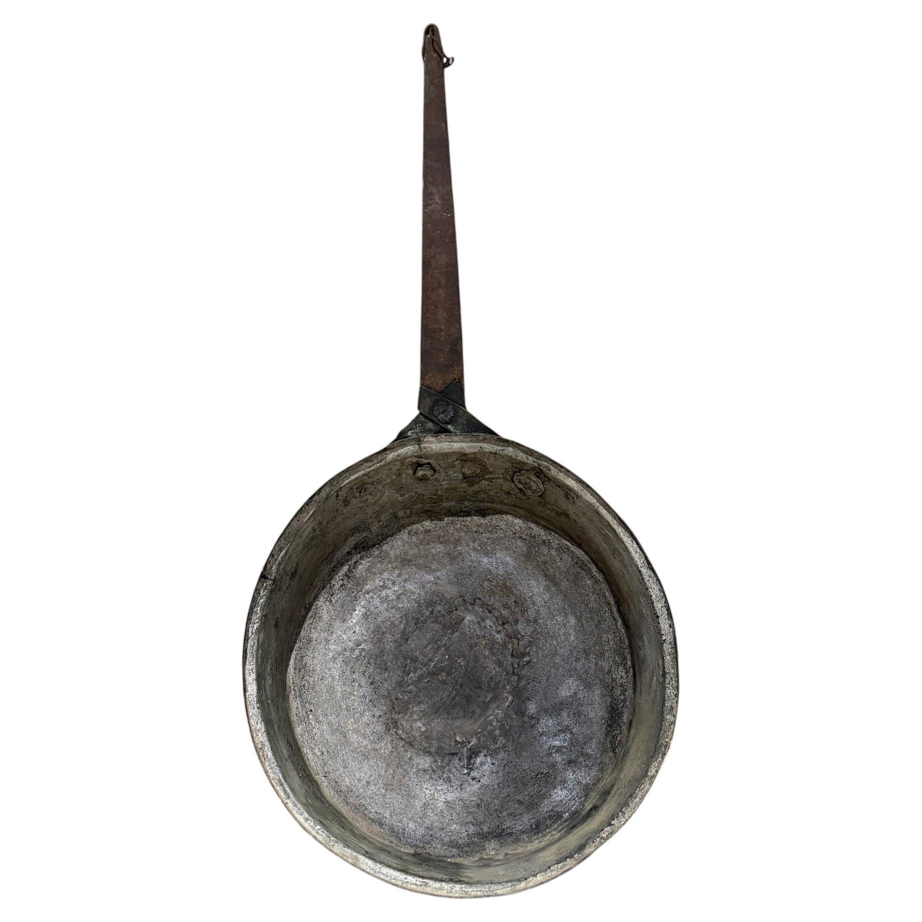 French Antique Sauté Pan Copper and Brass Cookware style DH M Arts Crafts Period For Sale