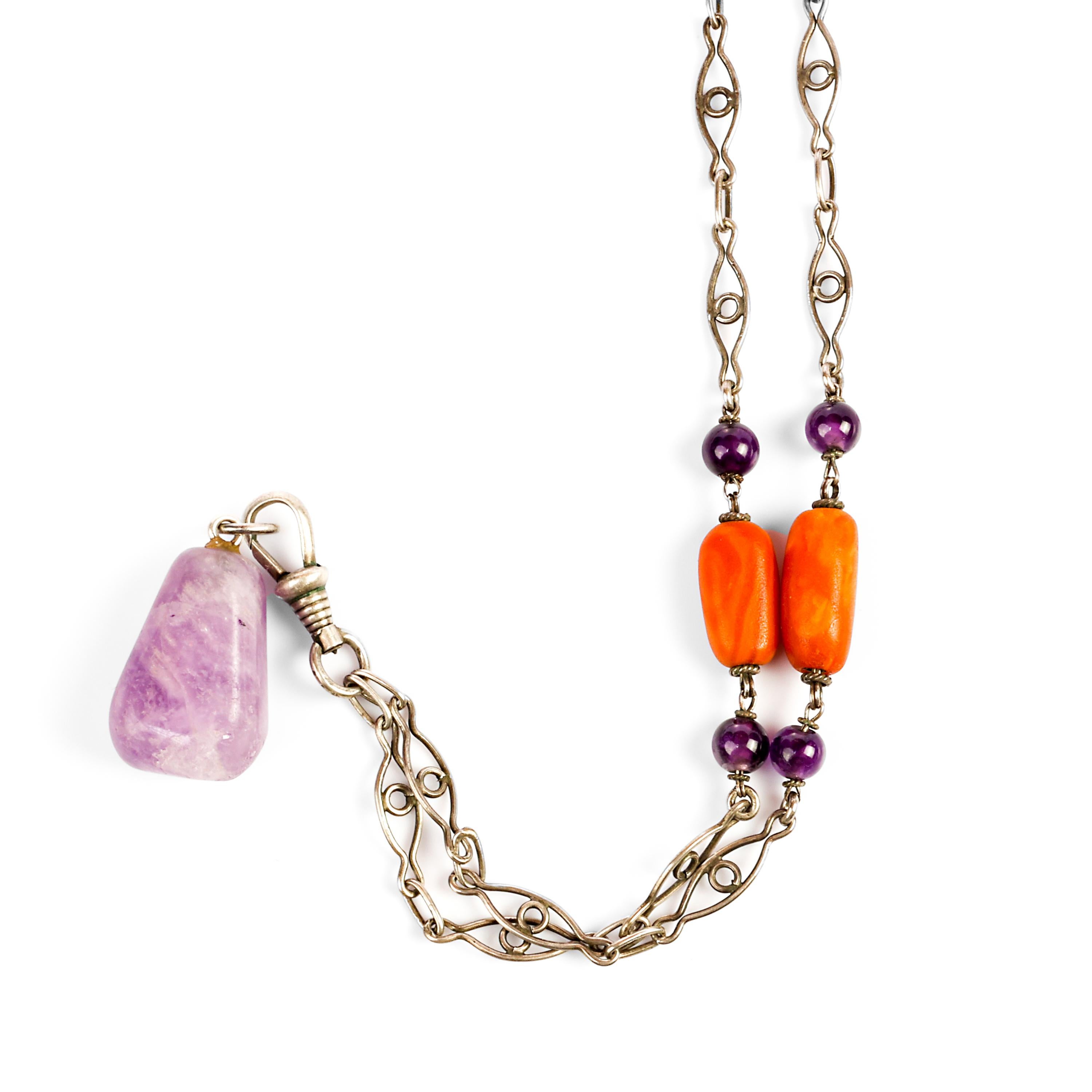 Bead Victorian Necklace Amethyst and Amber 59