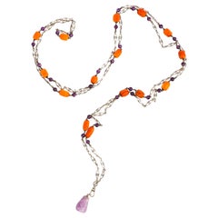 Viktorianische Halskette Amethyst und Bernstein 59"" Sautoir