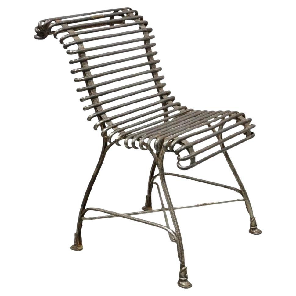 Antique Sauveur Arras French Wrought Cast Iron Spine Scrolling Garden Side Chair