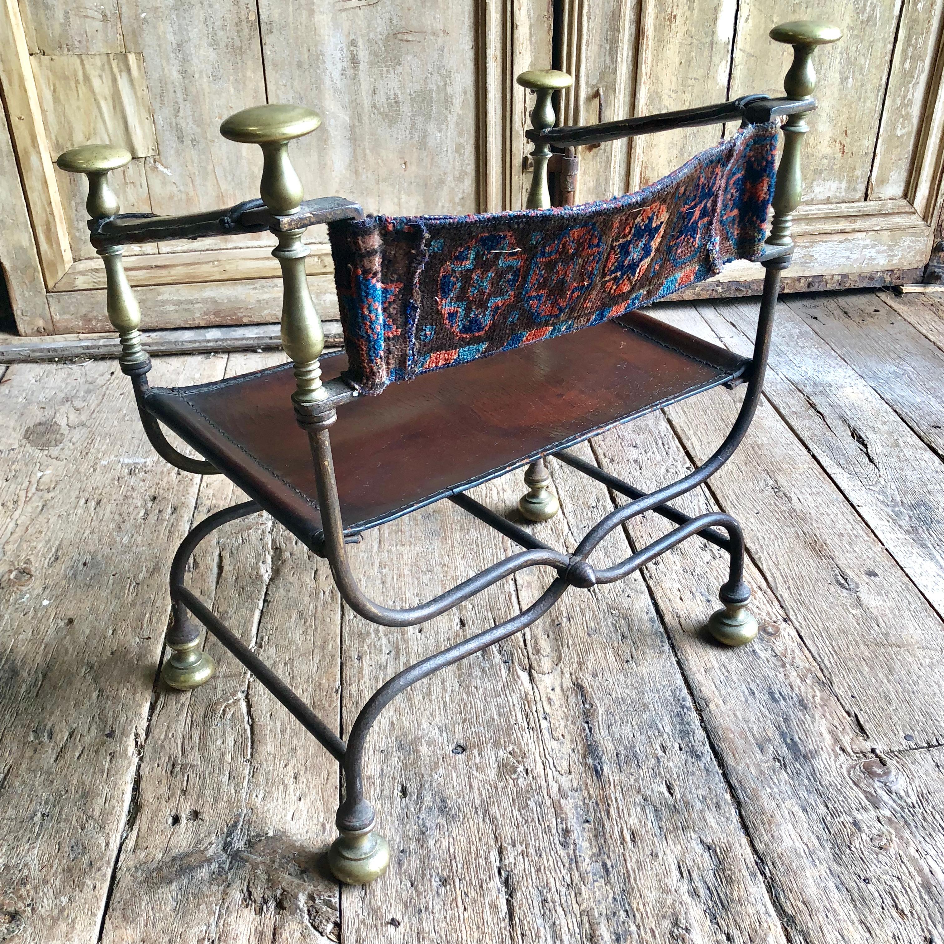 Antique Savonarola Chair, Iron and Brass 3