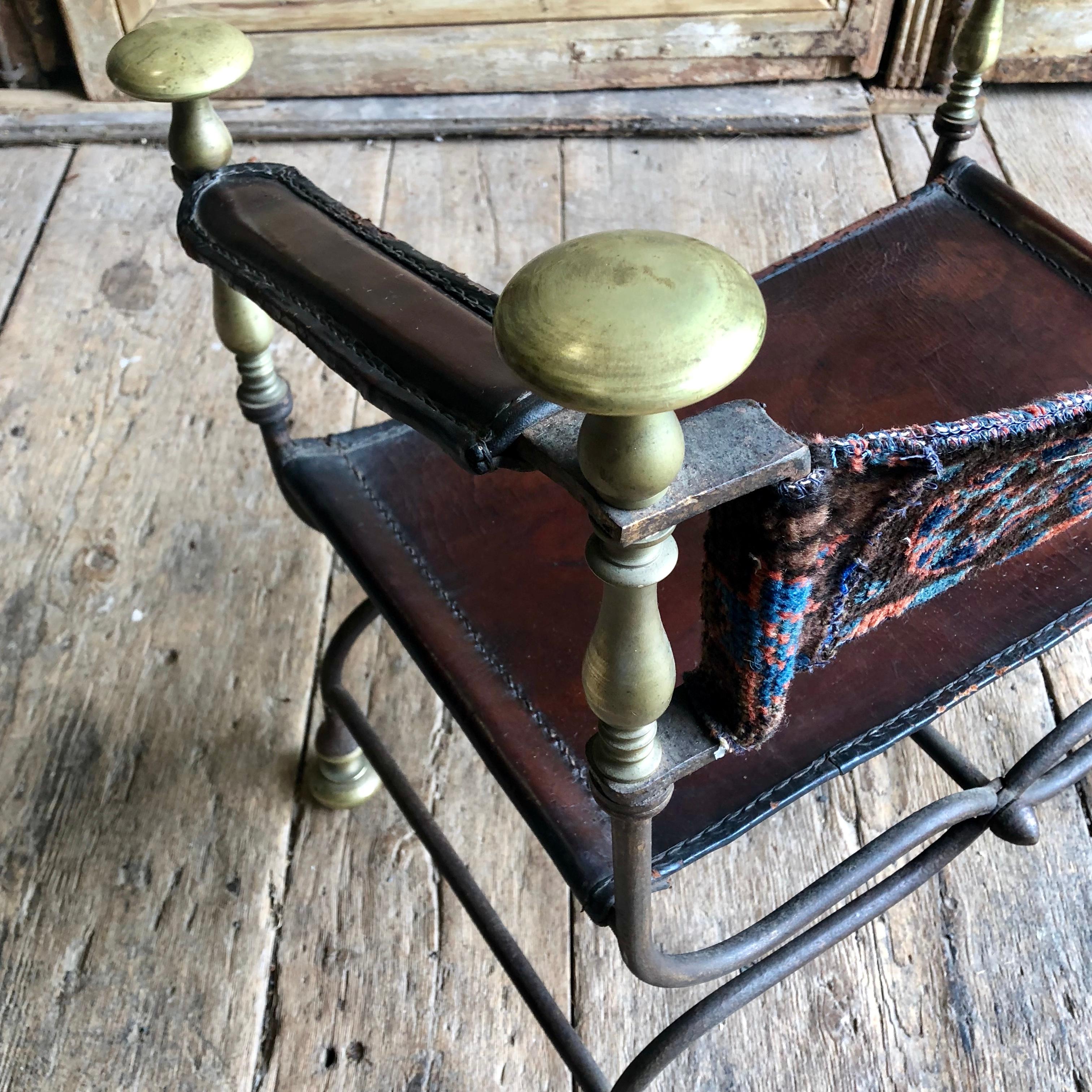 Antique Savonarola Chair, Iron and Brass 4