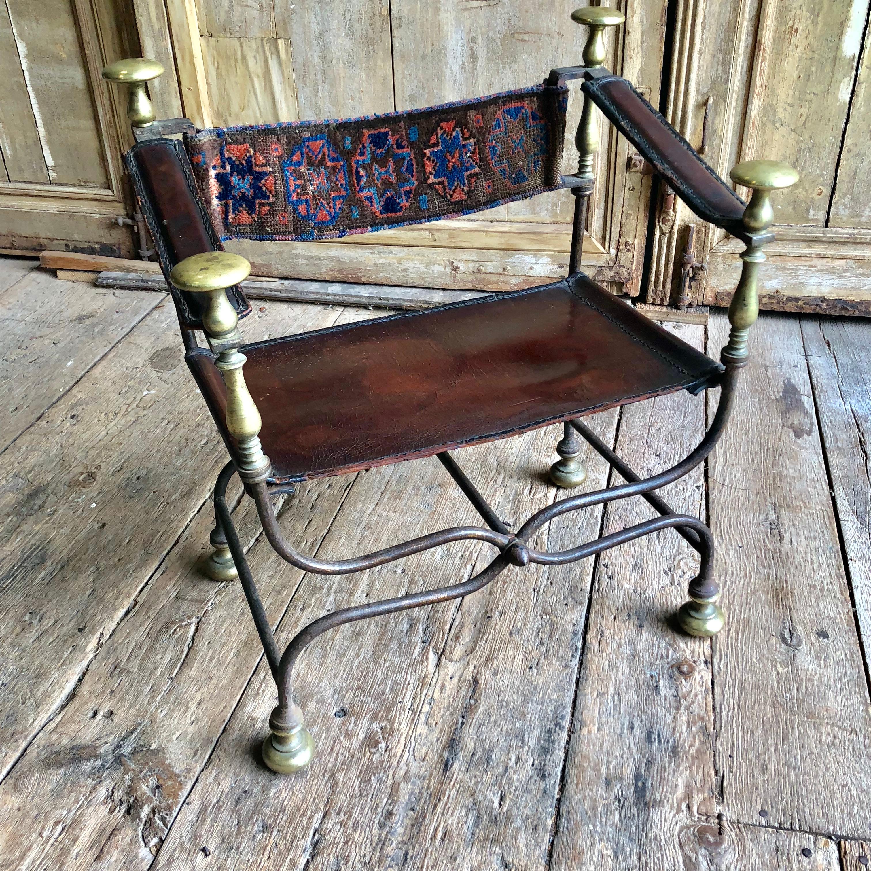 Antique Savonarola Chair, Iron and Brass 6