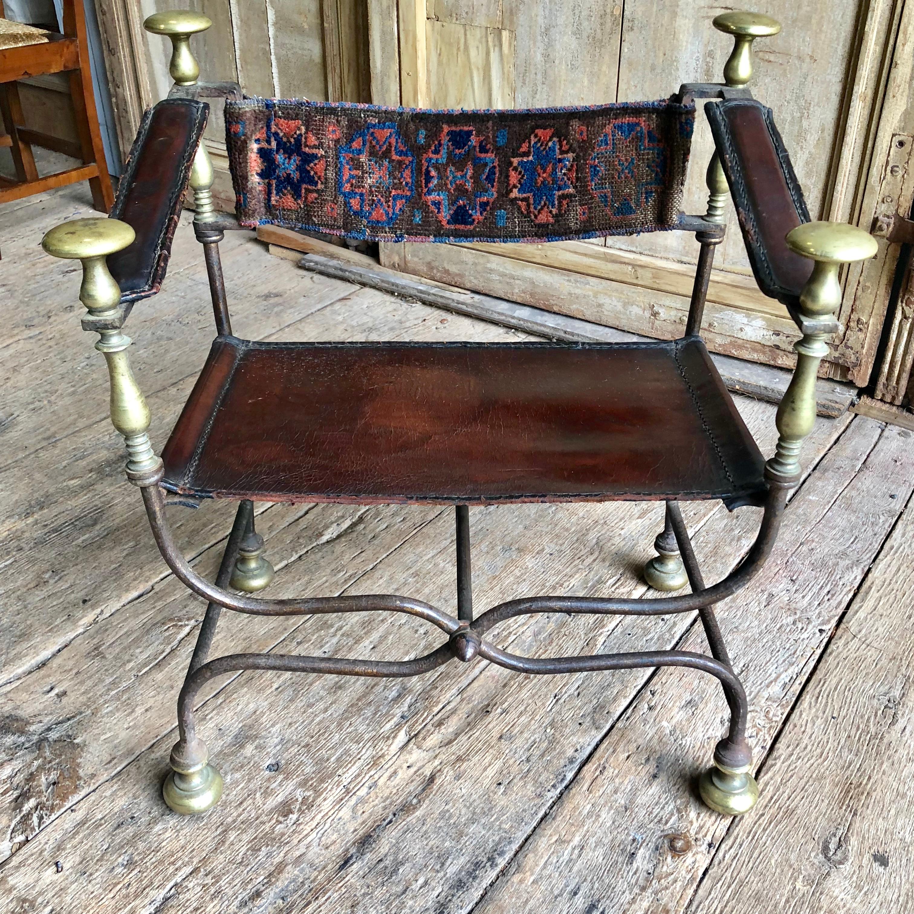 Antique Savonarola Chair, Iron and Brass 8