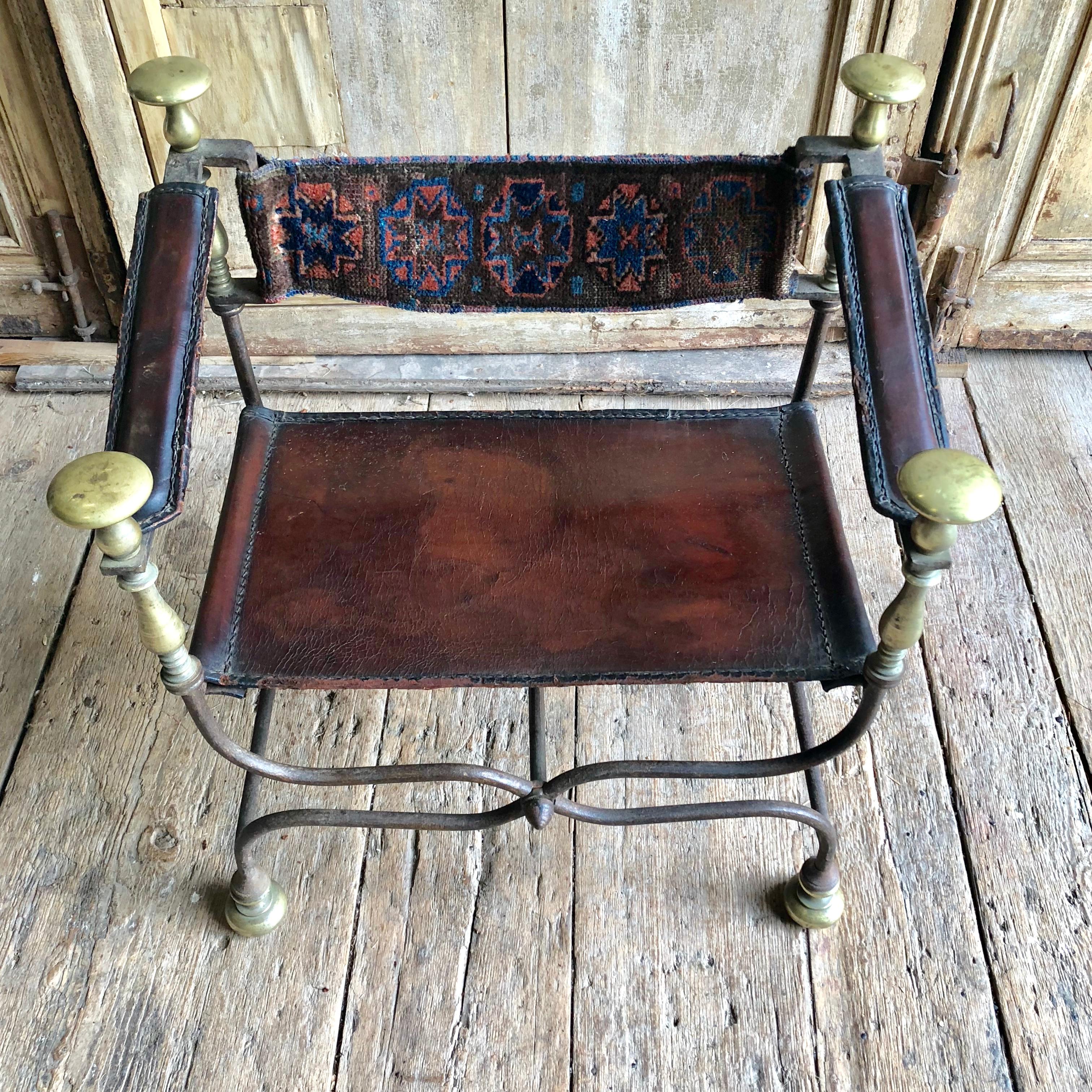 Spanish Antique Savonarola Chair, Iron and Brass