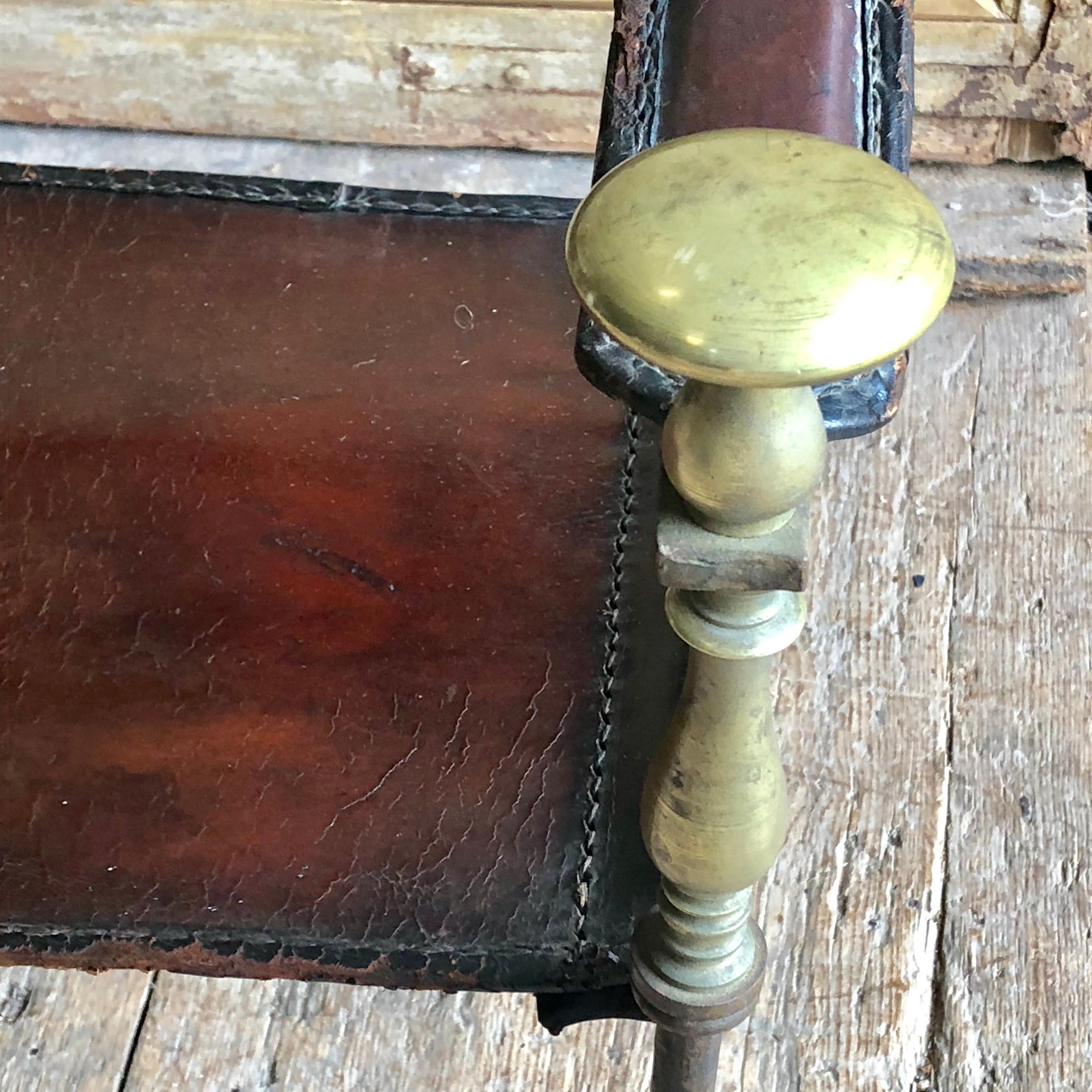 Antique Savonarola Chair, Iron and Brass In Good Condition In Doylestown, PA