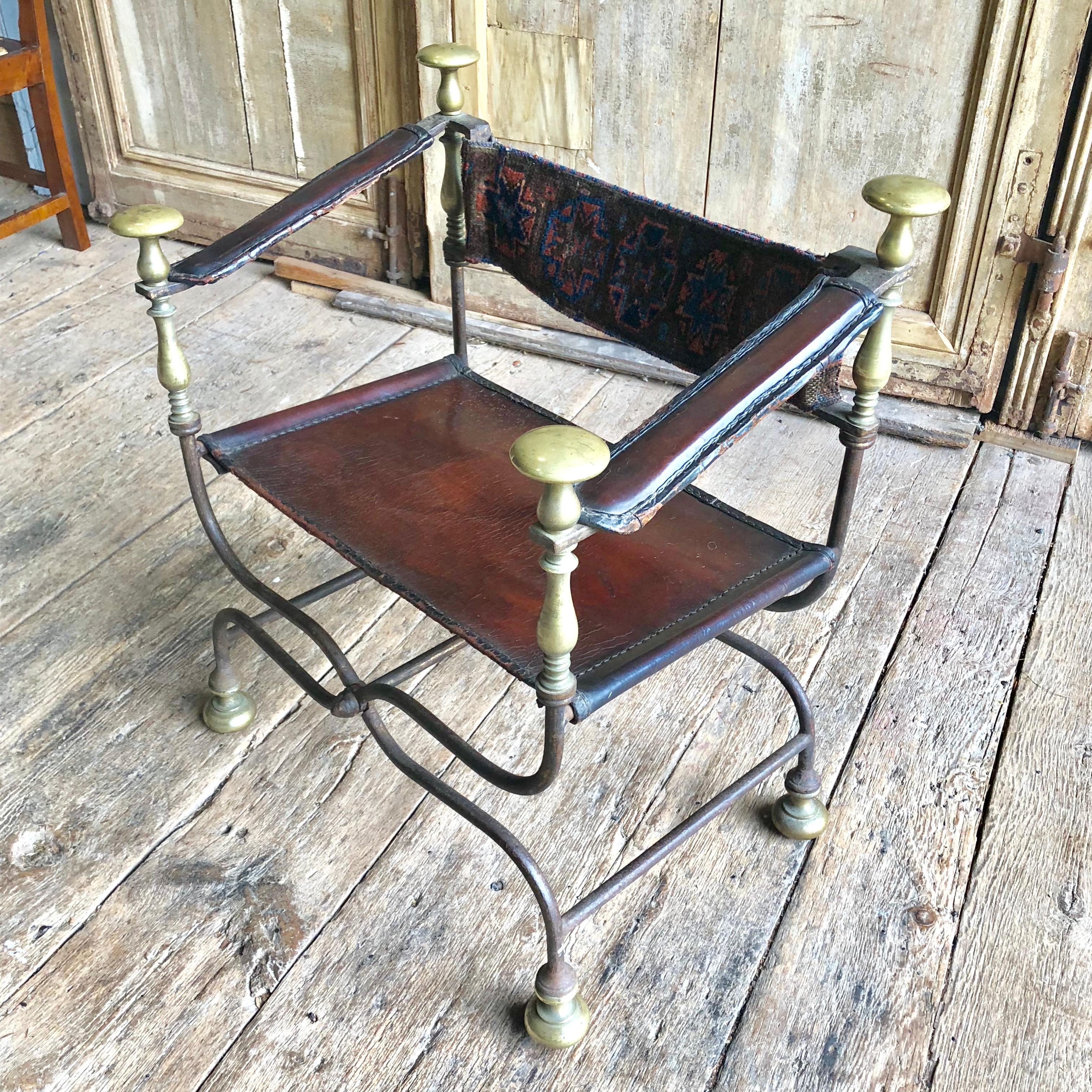 Antique Savonarola Chair, Iron and Brass 1