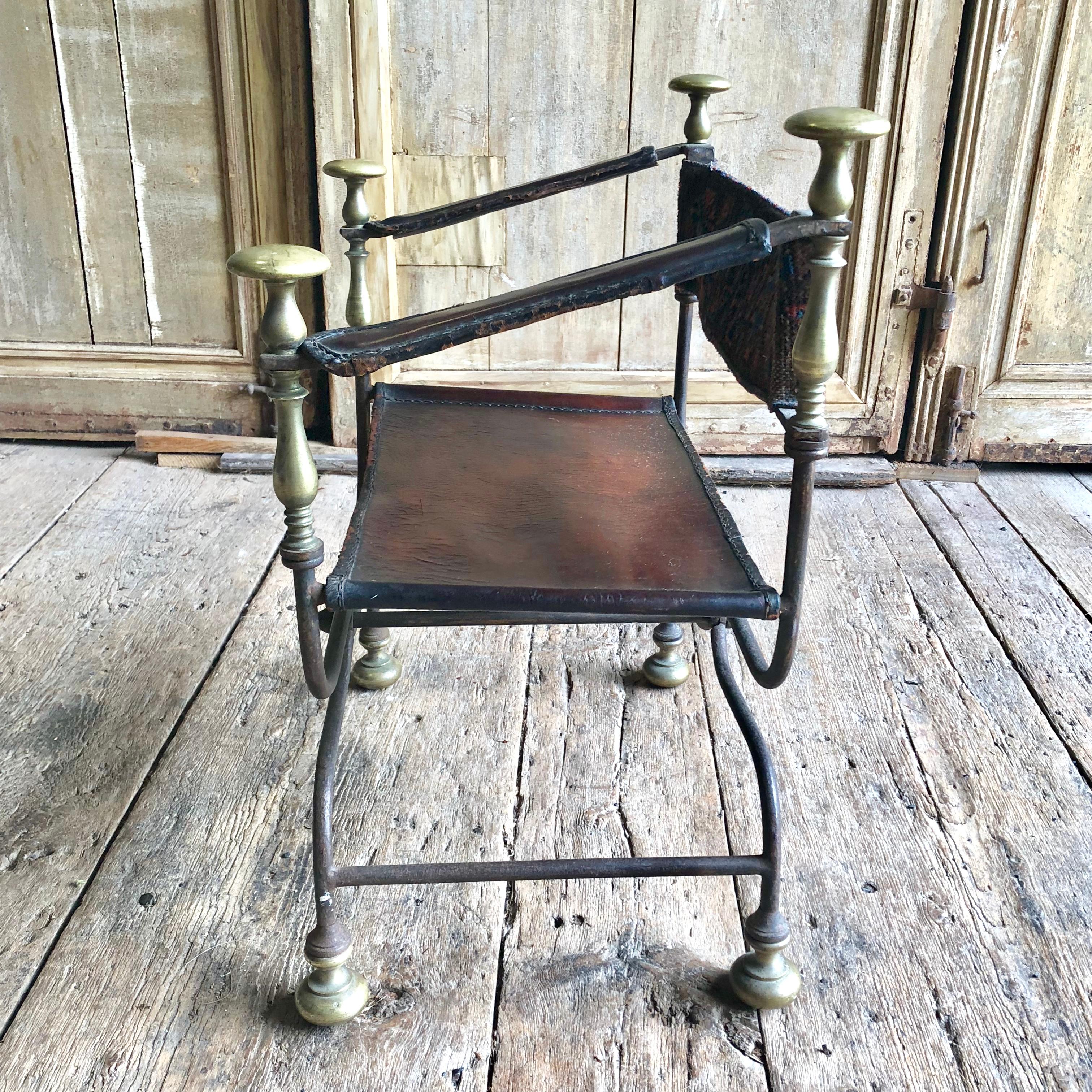 Antique Savonarola Chair, Iron and Brass 2