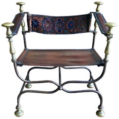 Antique Savonarola Chair, Iron and Brass