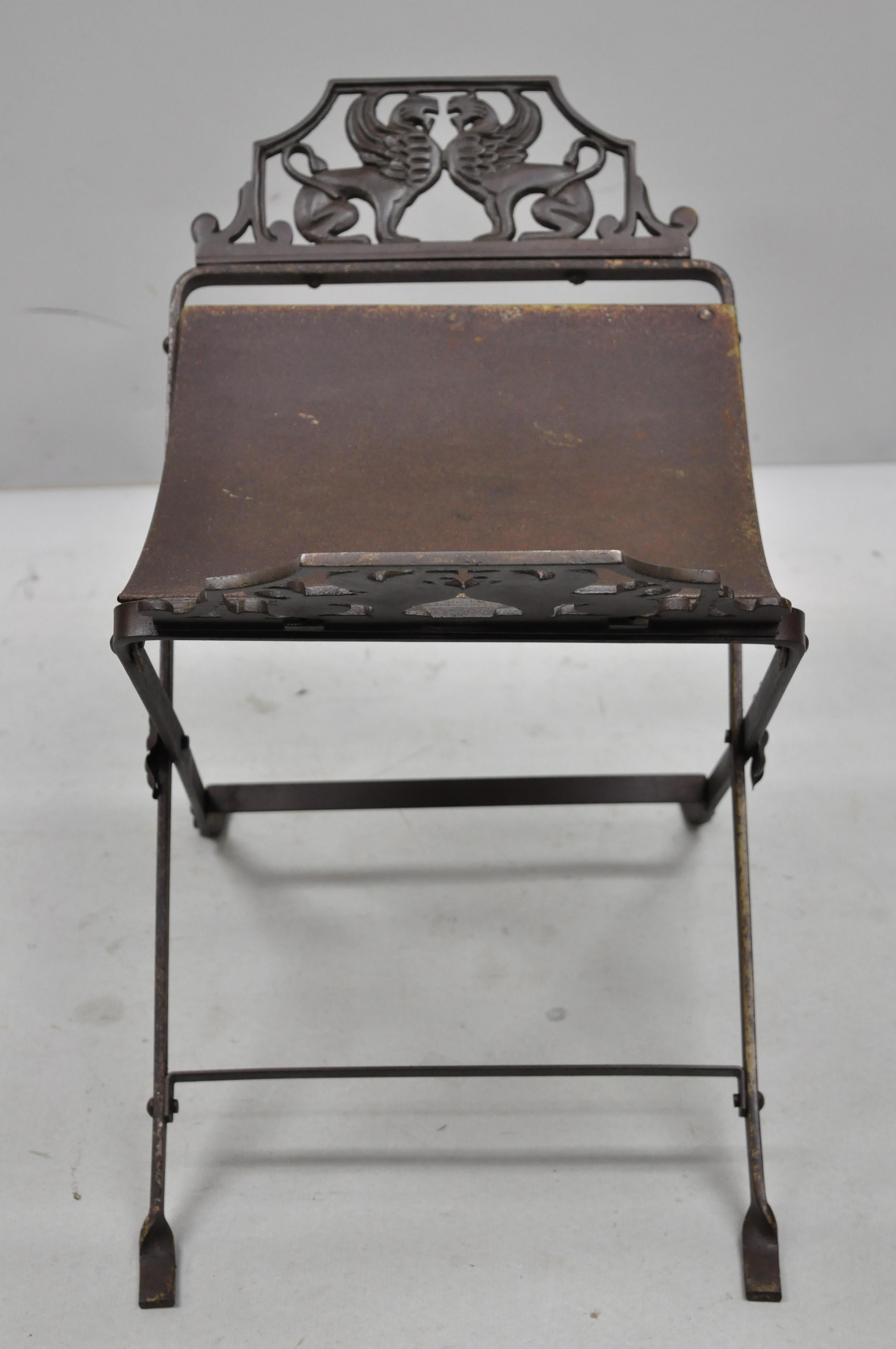 Antique Savonarola Italian Regency Empire Style Cast Iron Griffin Bench Stool 5