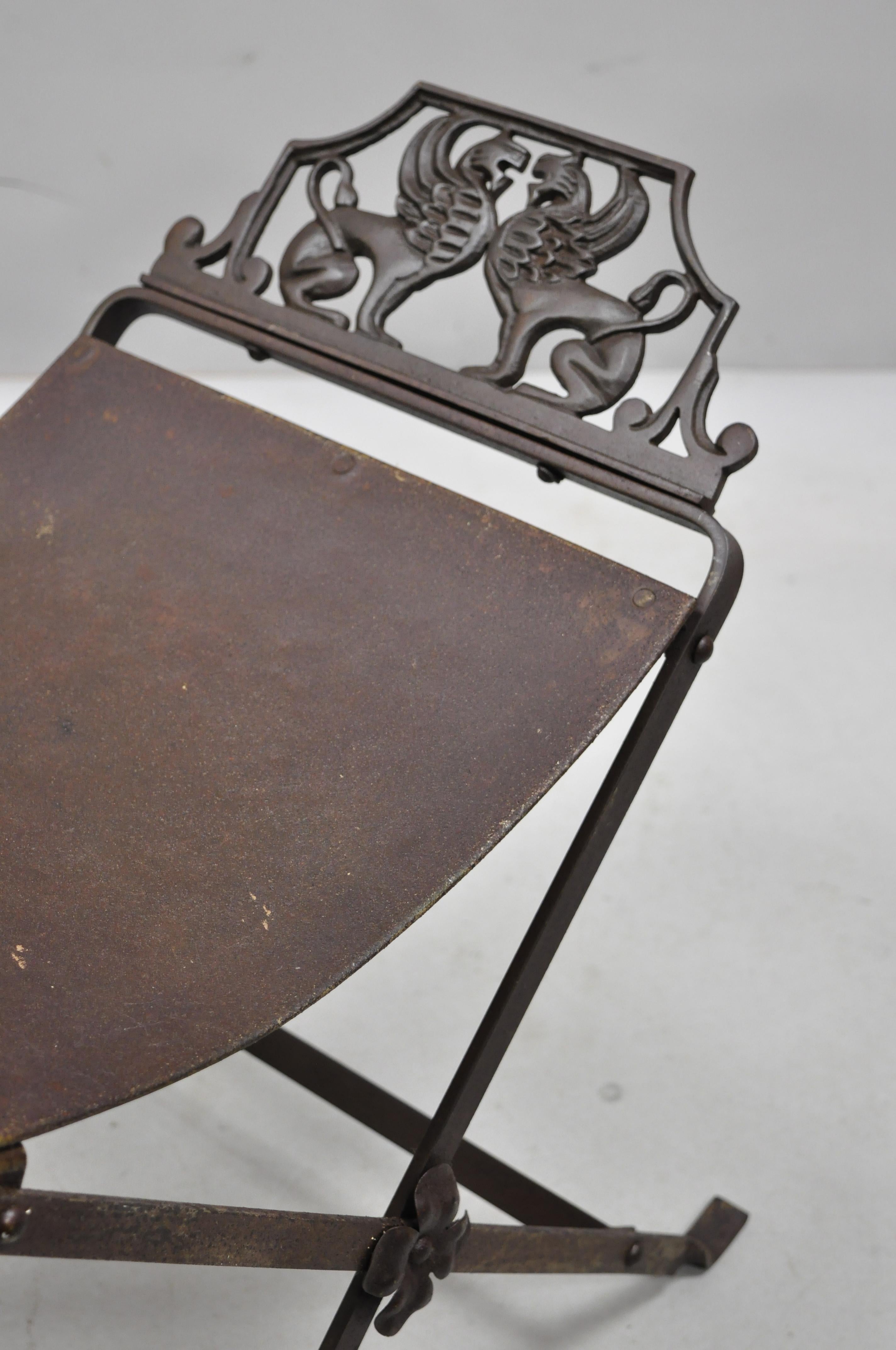 19th Century Antique Savonarola Italian Regency Empire Style Cast Iron Griffin Bench Stool