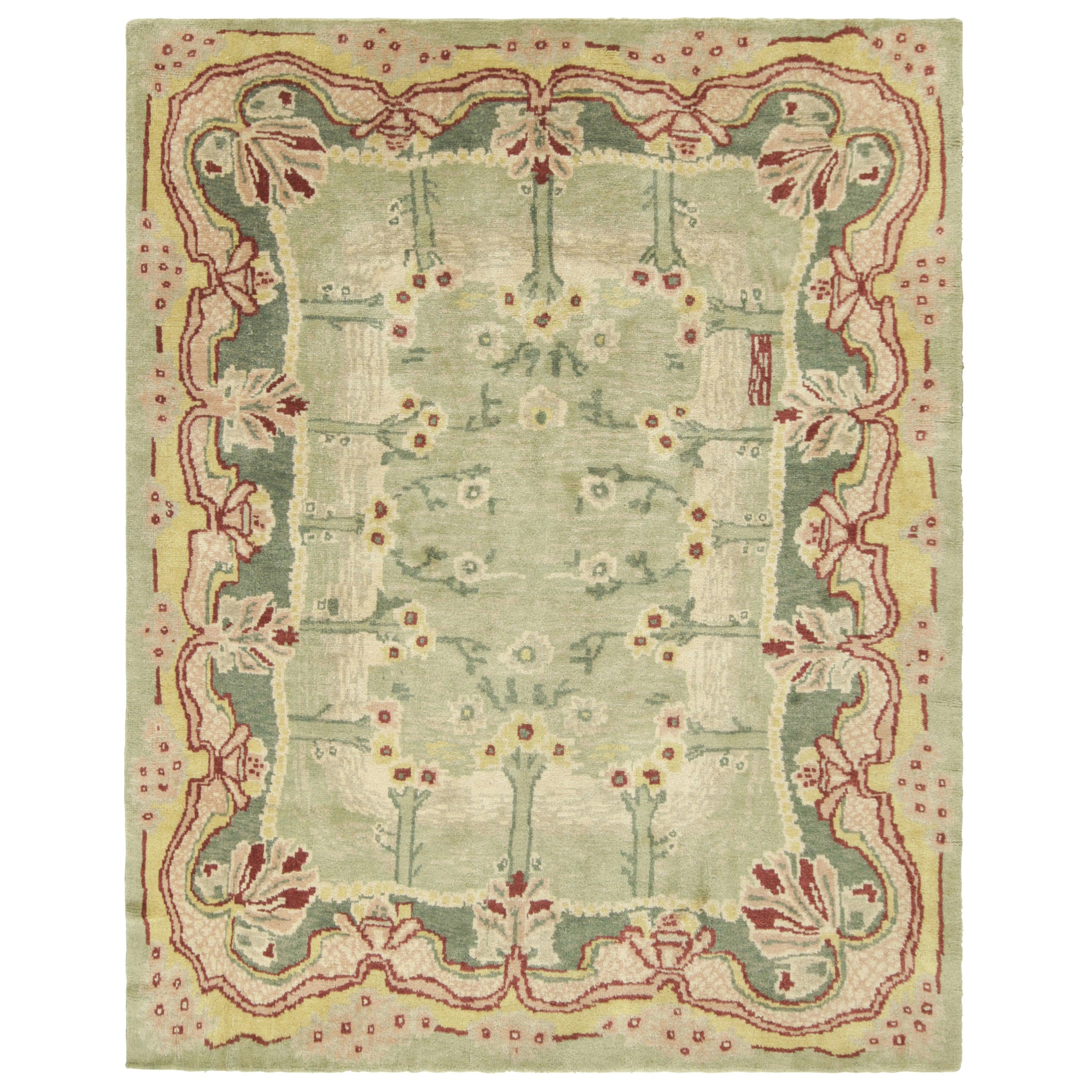 Tapis ancien de la Savonnerie Arts & Crafts, vert avec fleurs  Motifs - Rug & Kilim en vente
