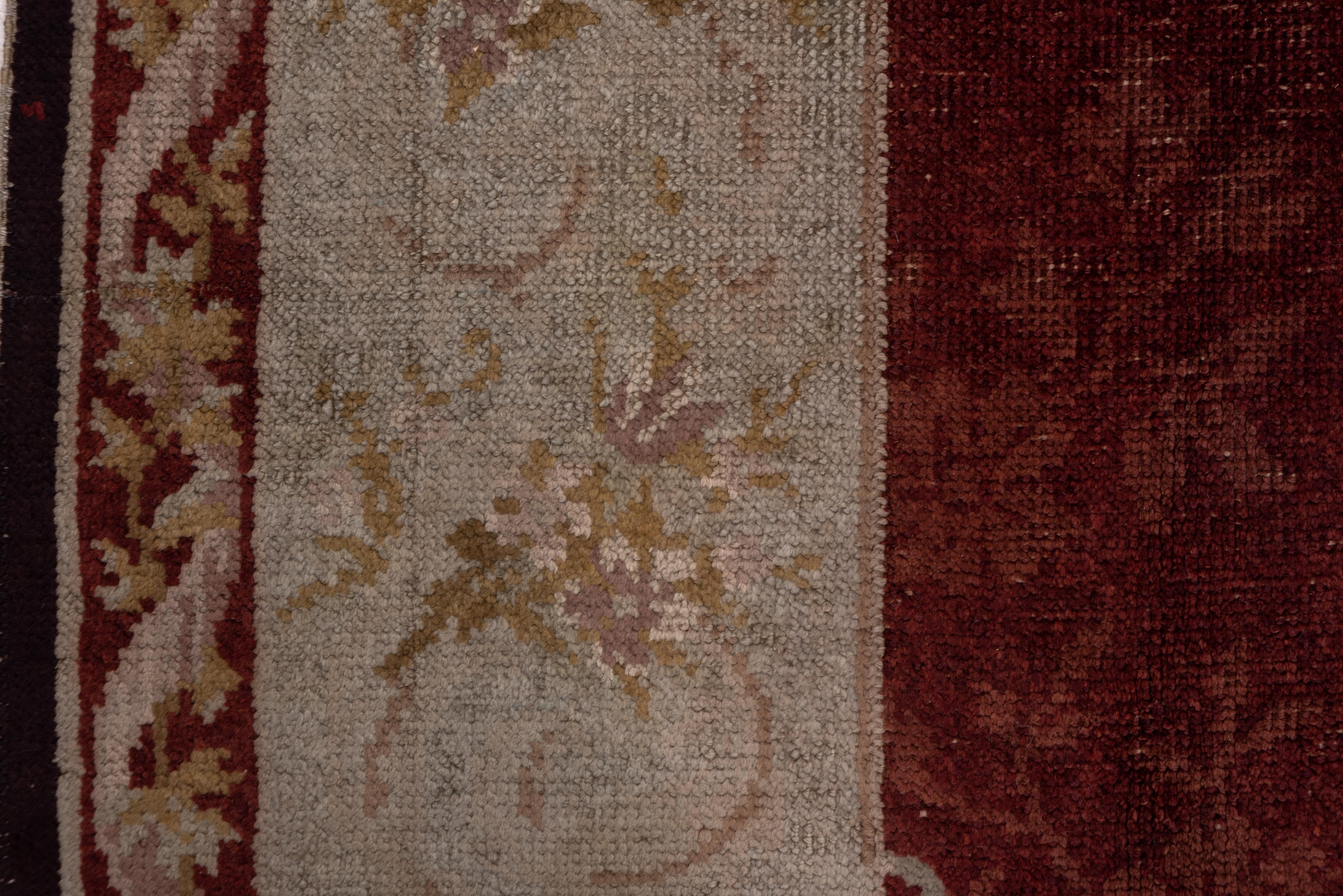 French Antique Savonnerie Carpet, Brown Red Field For Sale