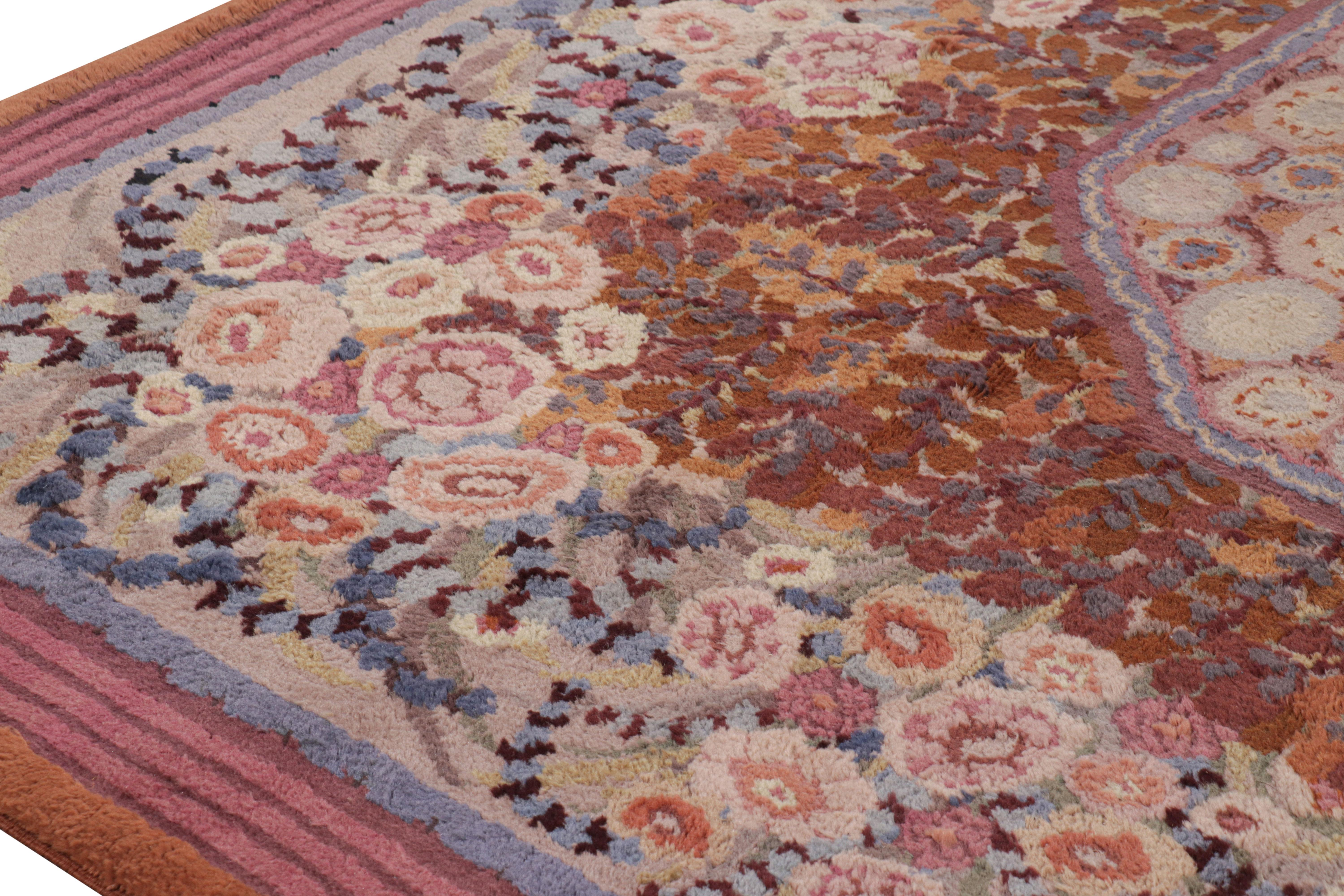 Hand-Knotted Antique Savonnerie French Art Deco Rug, Salmon with Florals - Rug & Kilim For Sale