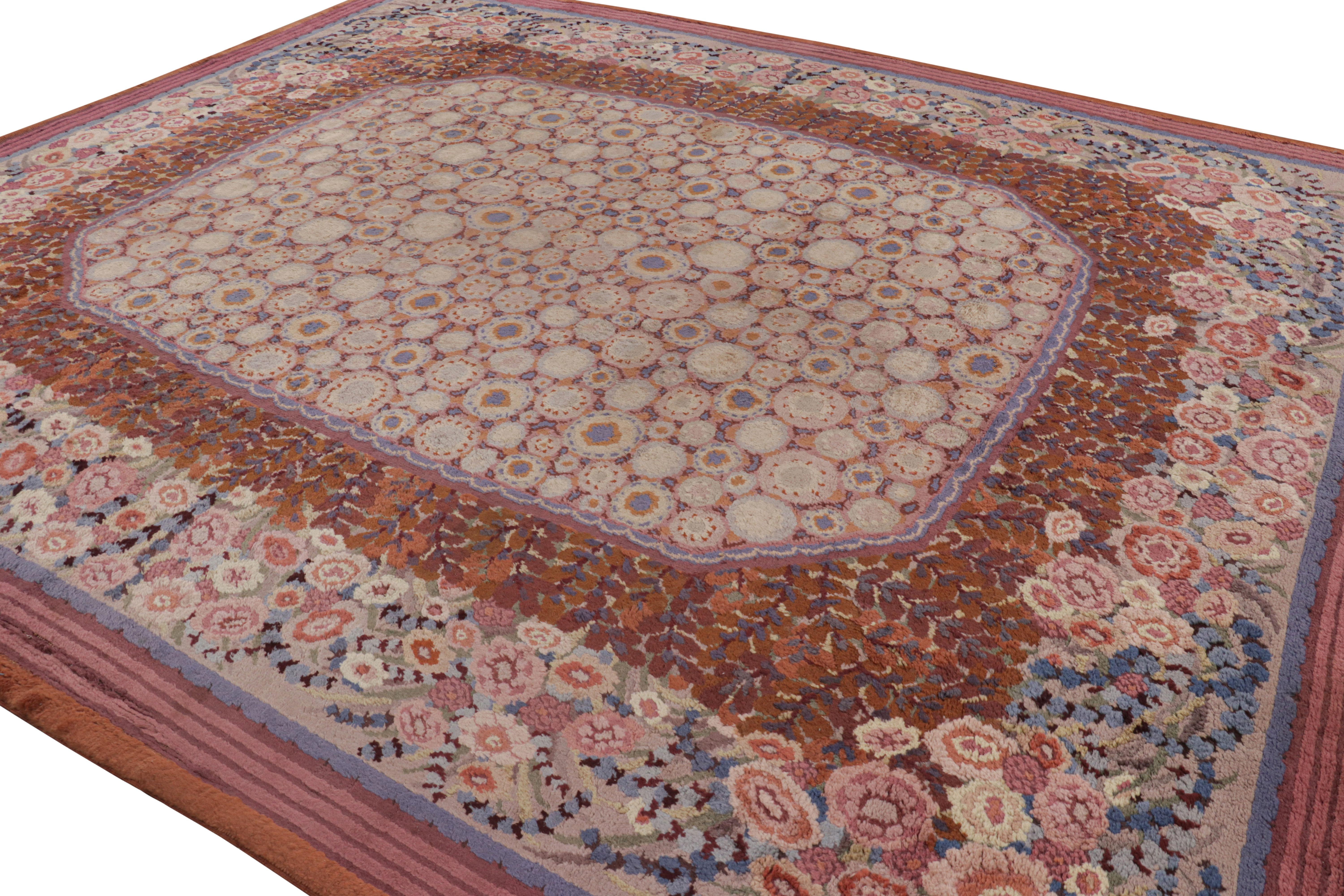 Early 20th Century Antique Savonnerie French Art Deco Rug, Salmon with Florals - Rug & Kilim For Sale
